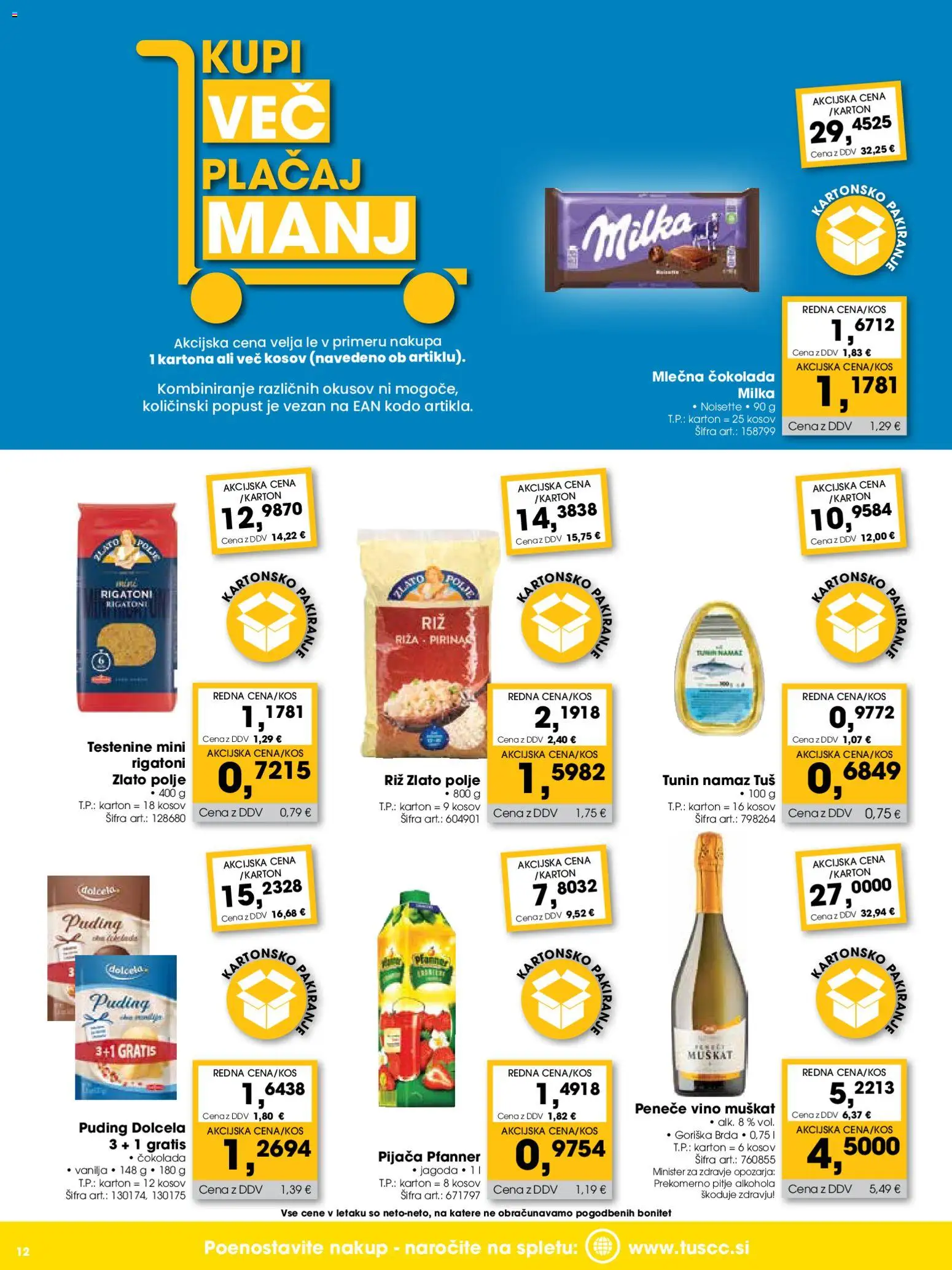 Novi Tuš katalog ponudbe – veljaven od 01.02.2026 | Stran: 12 | Izdelki: Namaz, Cokolada, Riz, Testenine