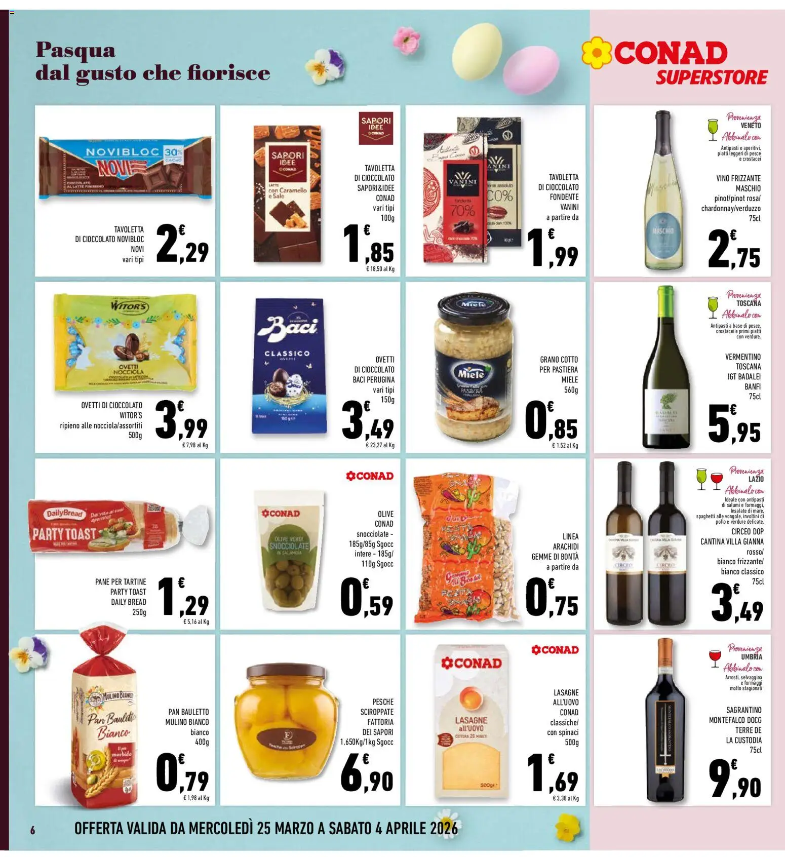 Volantino Conad del 25.03.2026 | Pagina: 6 | Prodotti: Pollo, Latte, Vino, Lasagna