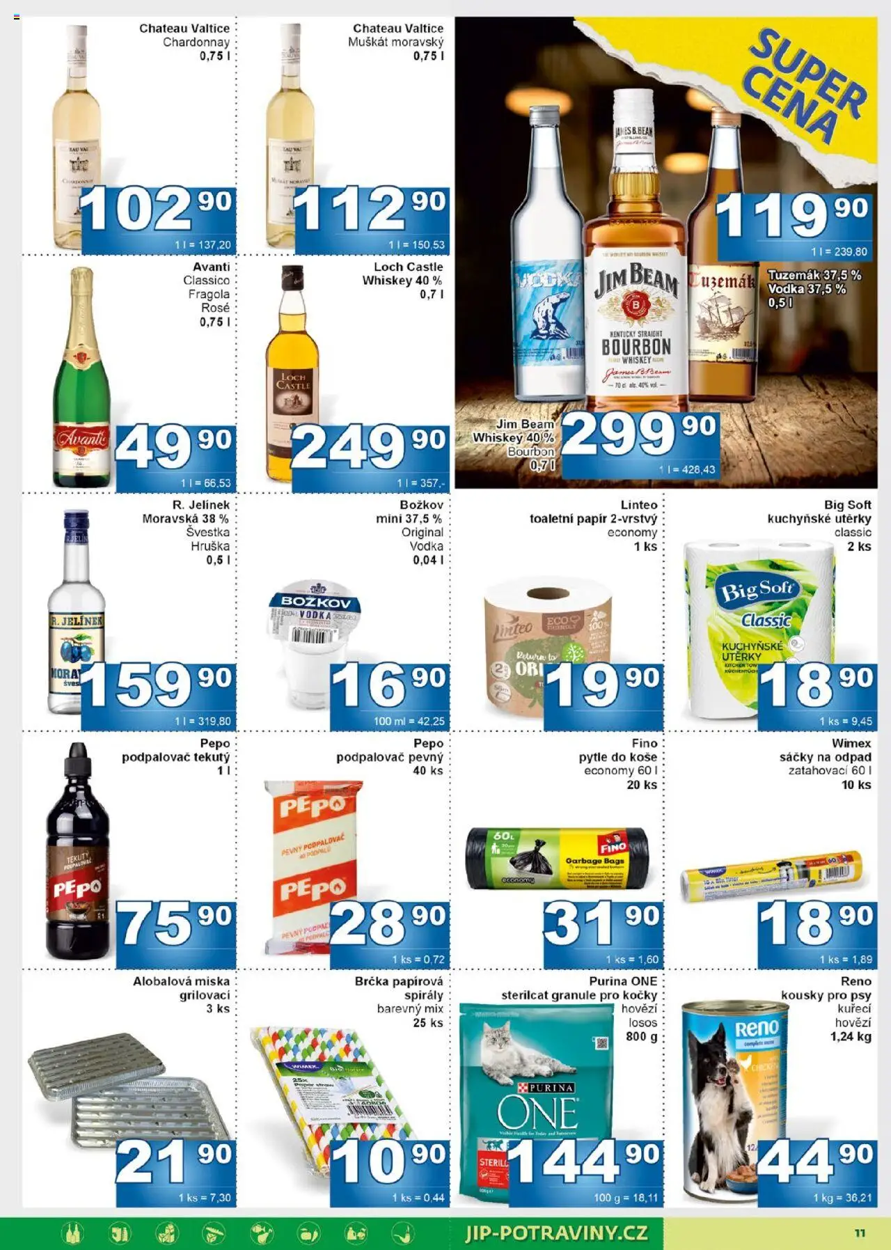 Jip leták od 10.09.2025 | Strana: 11 | Produkty: Hovězí, Purina, Pepo podpalovač, Vodka