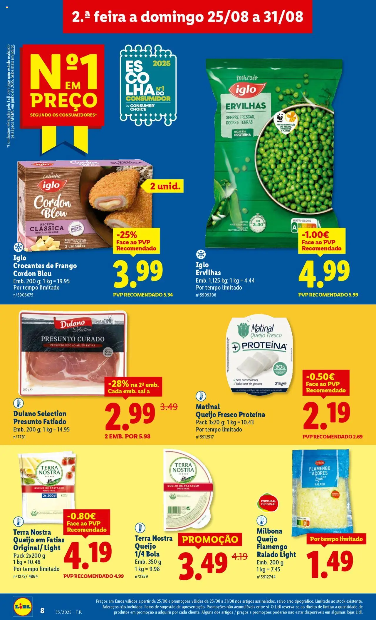 Lidl folheto │ válido de 25.08.2025 | Página: 8 | Produtos: Frango, Base, Massa, Proteina
