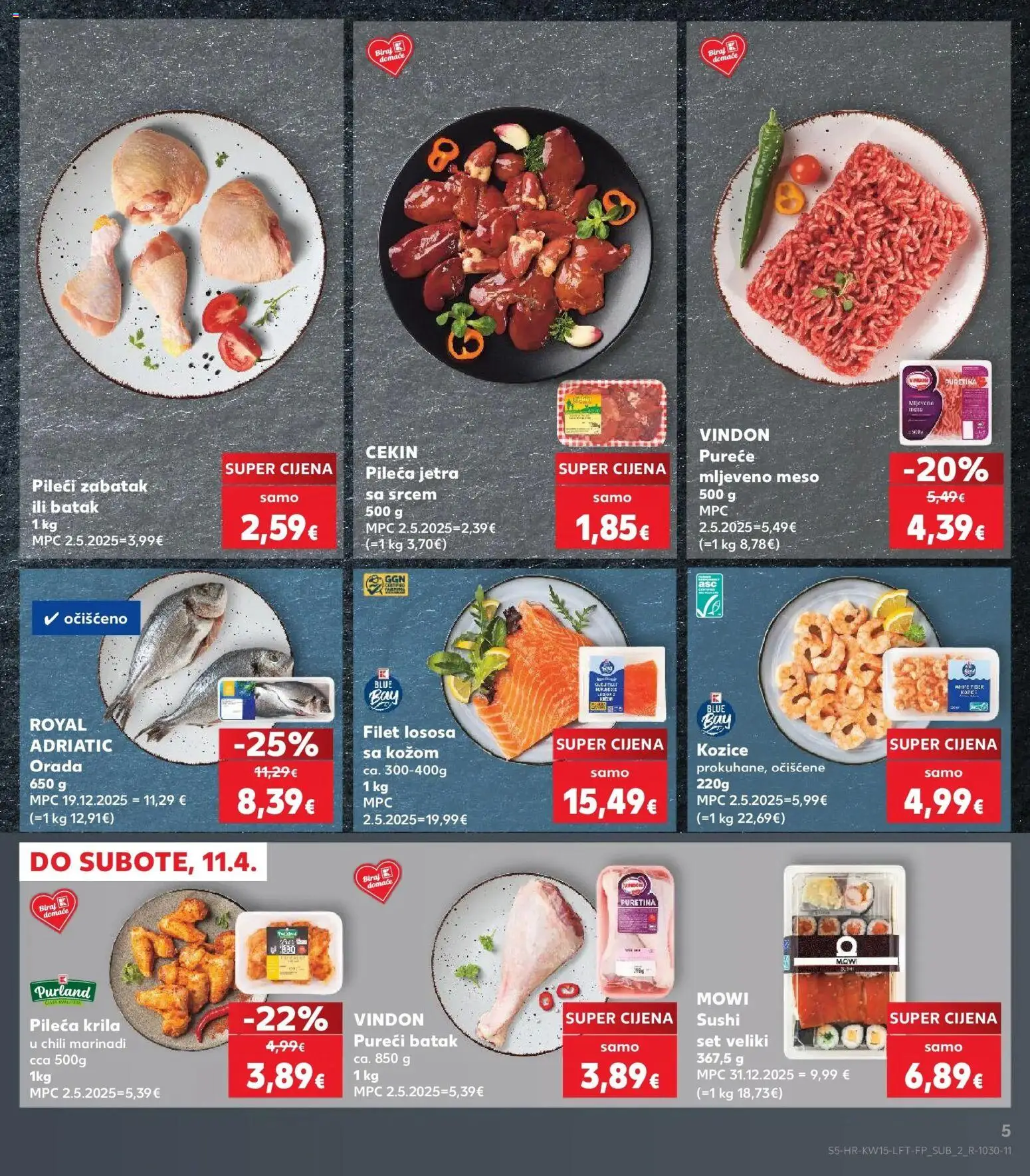 Kaufland katalog | vrijedi od 08.04.2026 | Stranica: 5 | Proizvodi: Puretina, Pileća krila, Mljeveno meso, Sushi