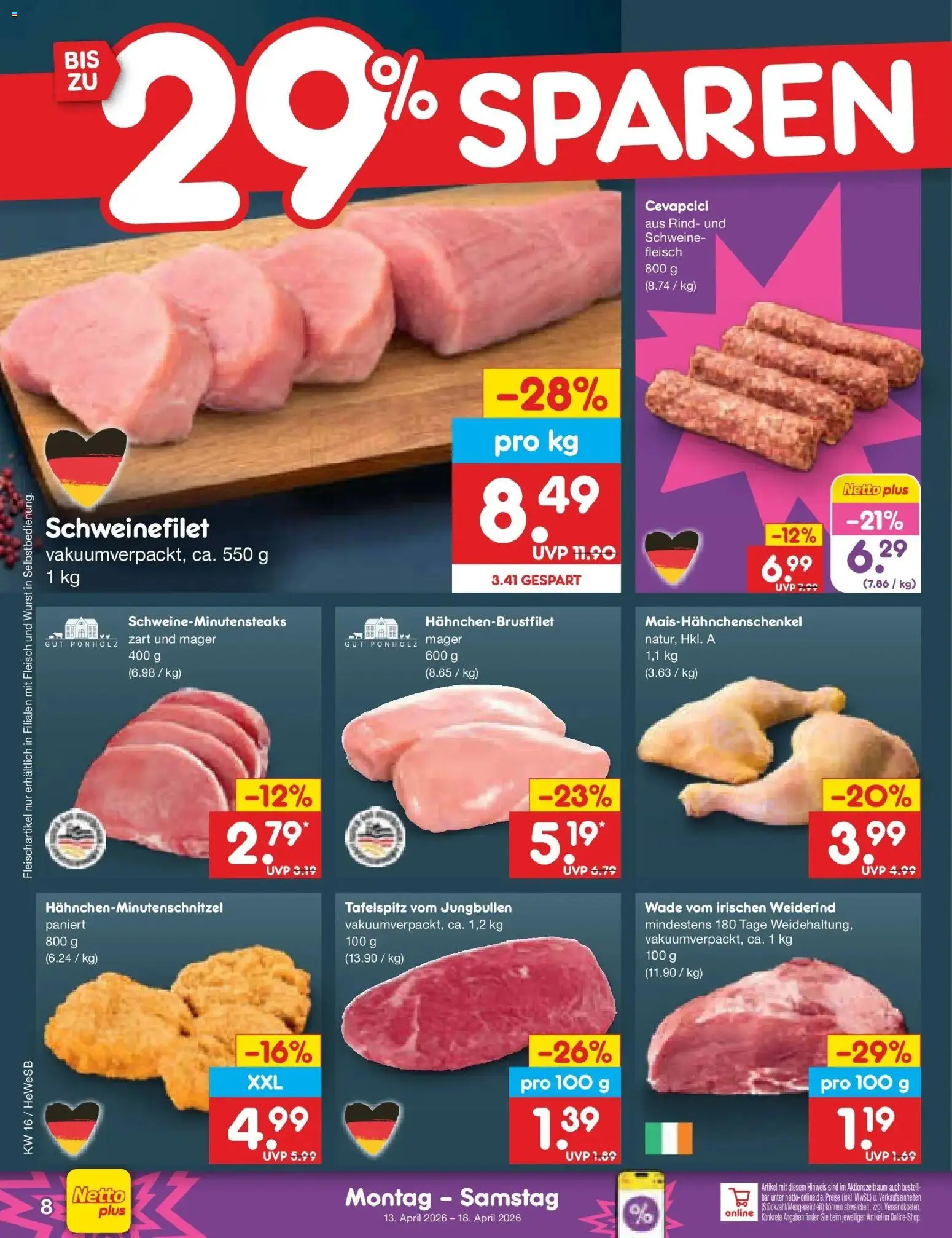 Netto Marken-Discount Prospekt Hamburg	 – gültig ab 13.04.2026 | Seite: 10 | Produkte: Tafelspitz, Cevapcici, Schweinefilet, Wurst
