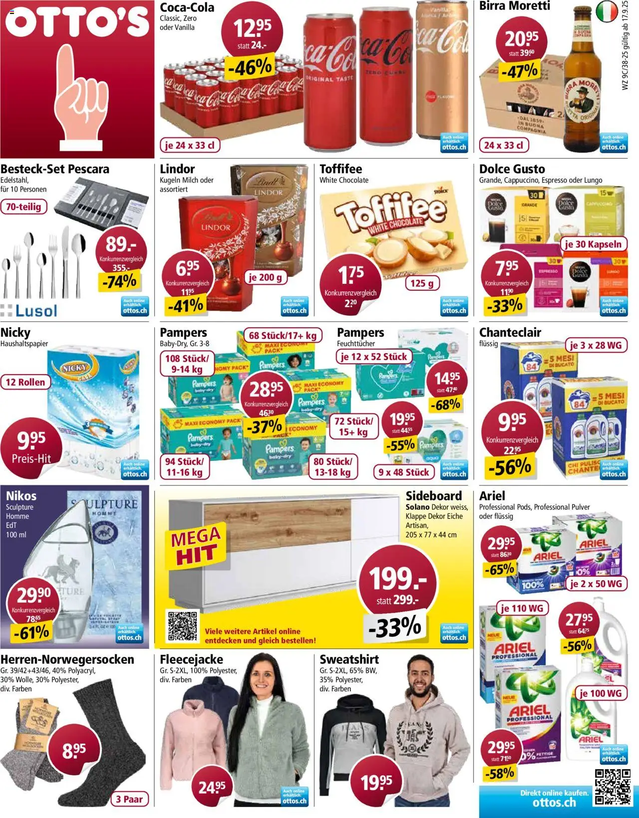 Otto's Aktionen – gültig ab 17.09.2025 | Seite: 1 | Produkte: Milch, Sideboard, Pampers, Sweatshirt