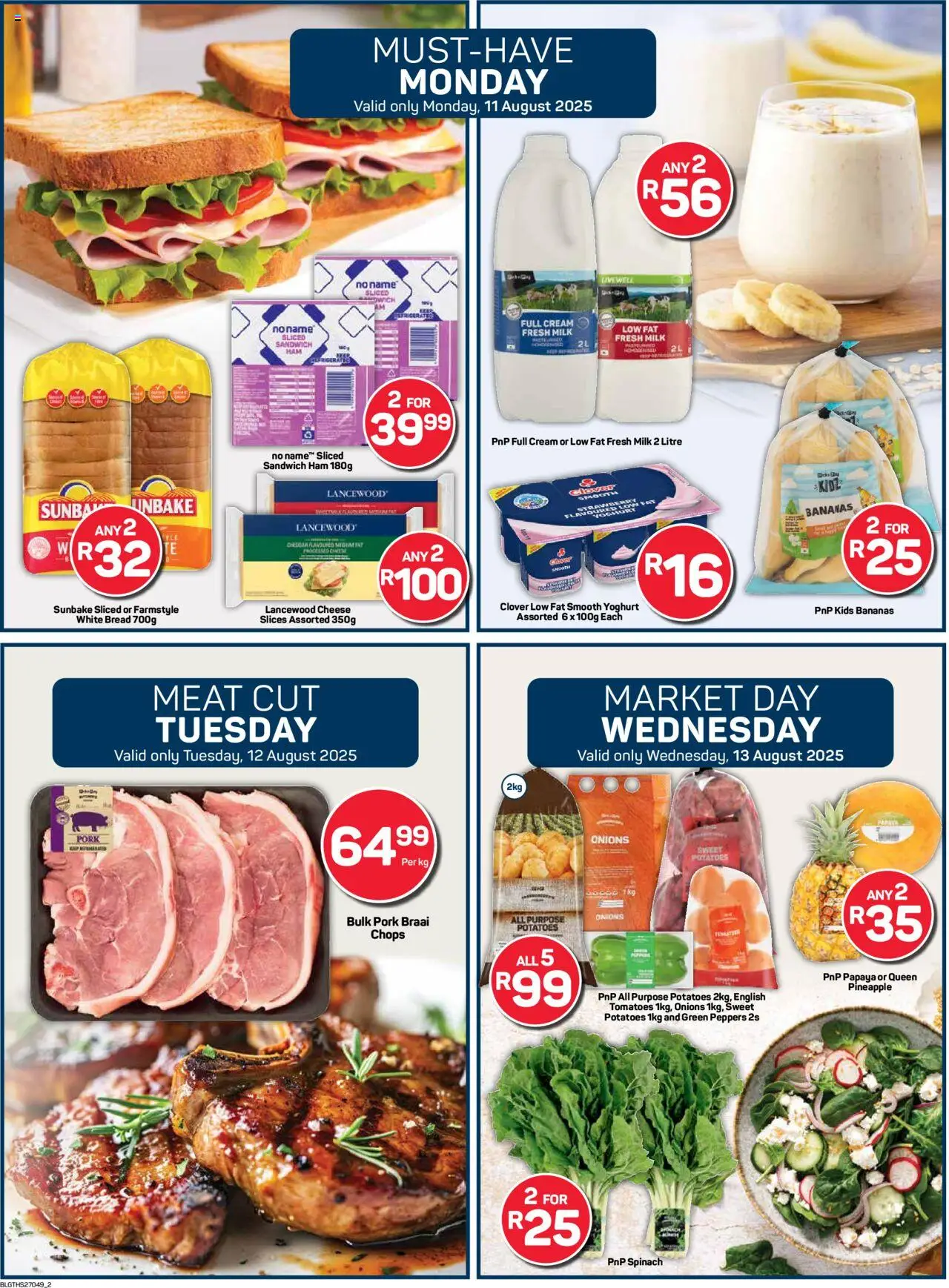 Pick n Pay Inland provinces - Weekly Specials │ valid from 11.08.2025 | Page: 2 | Products: Yoghurt, Pork, Tomatoes, Bananas