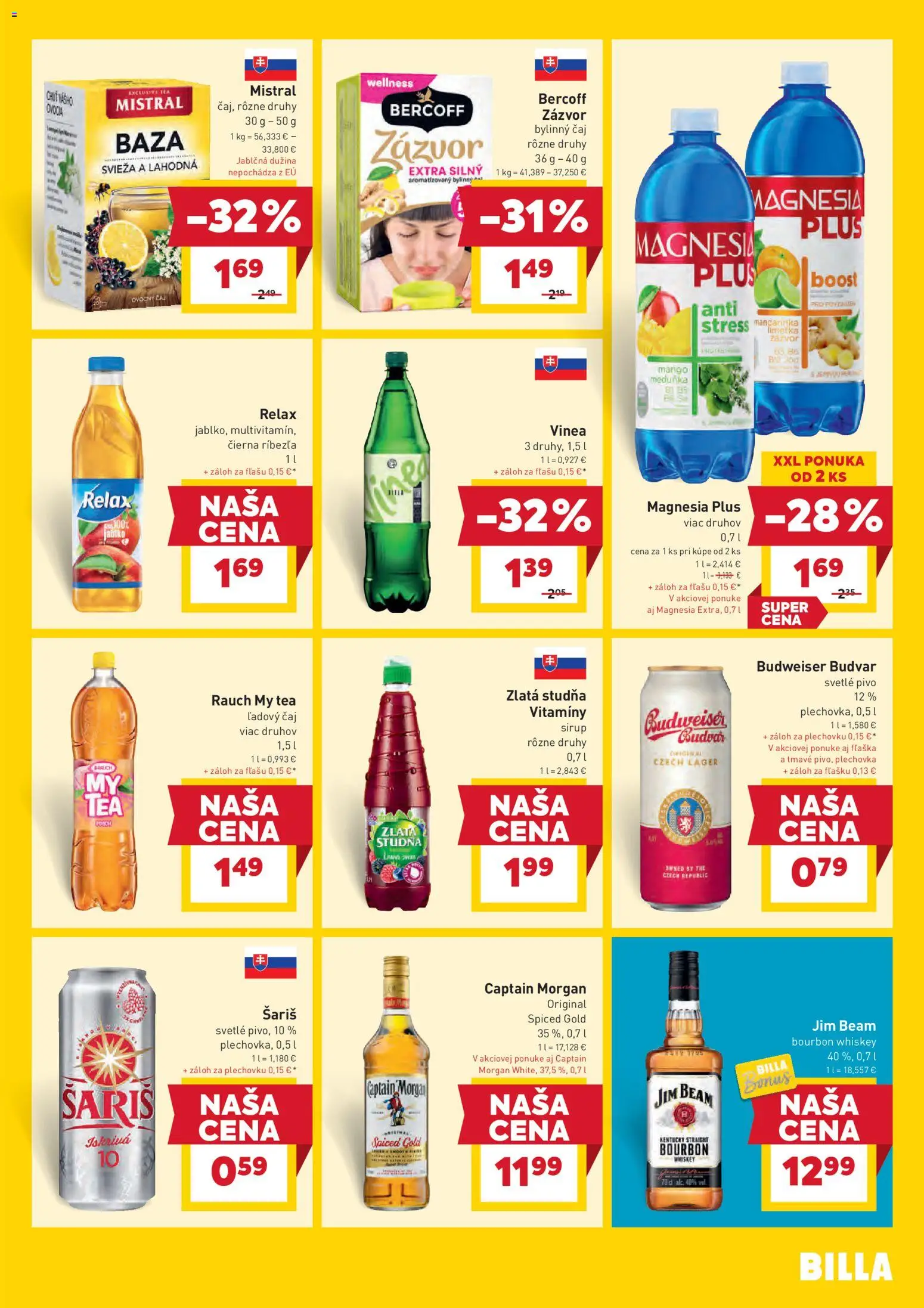 Nové Billa akcie – leták je platný od 14.01.2026 | Strana: 19 | Produkty: Pivo, Jim Beam, Čaj, Magnesia