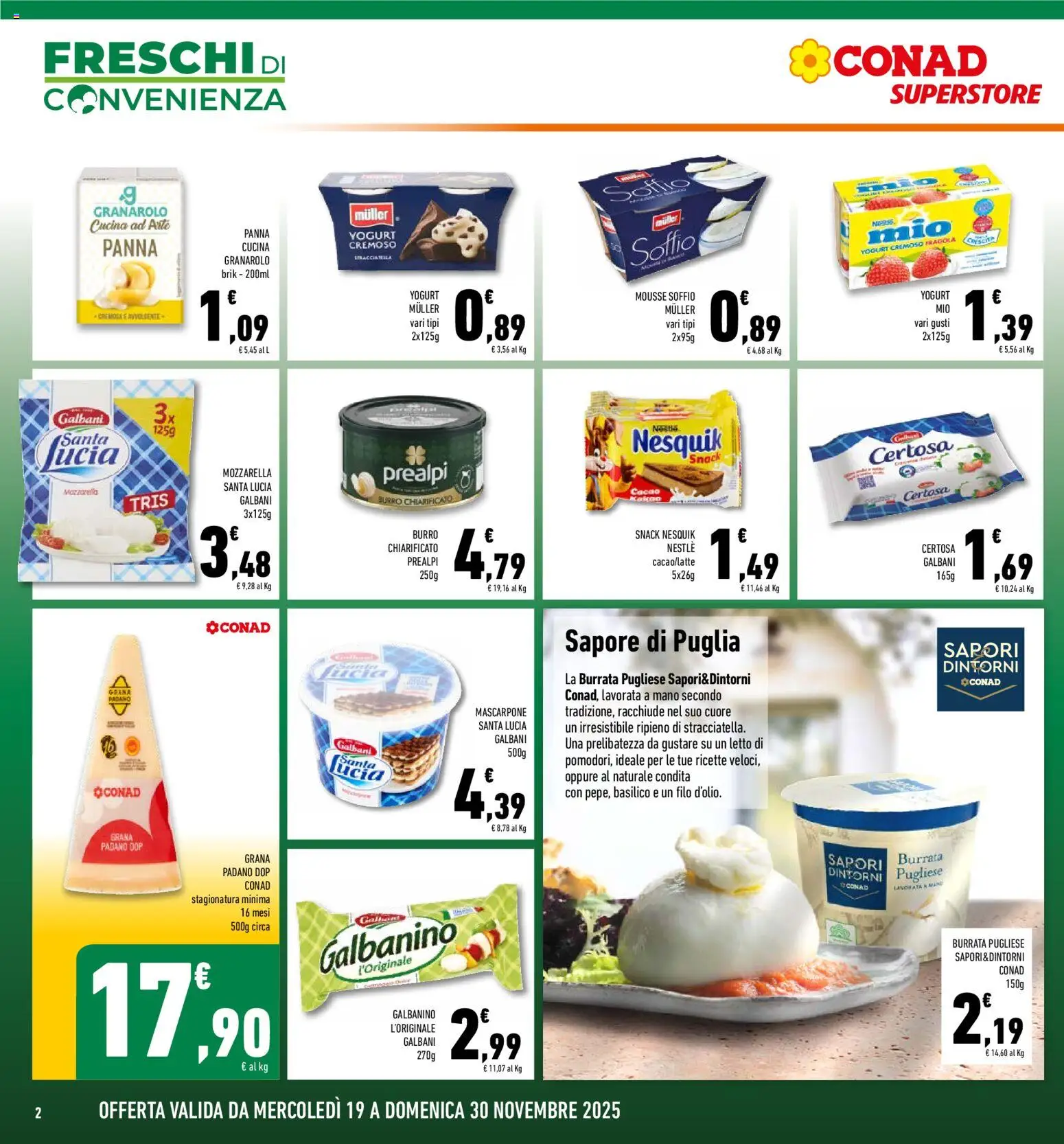Volantino Conad del 19.11.2025 | Pagina: 2 | Prodotti: Burro, Basilico, Mascarpone, Burrata