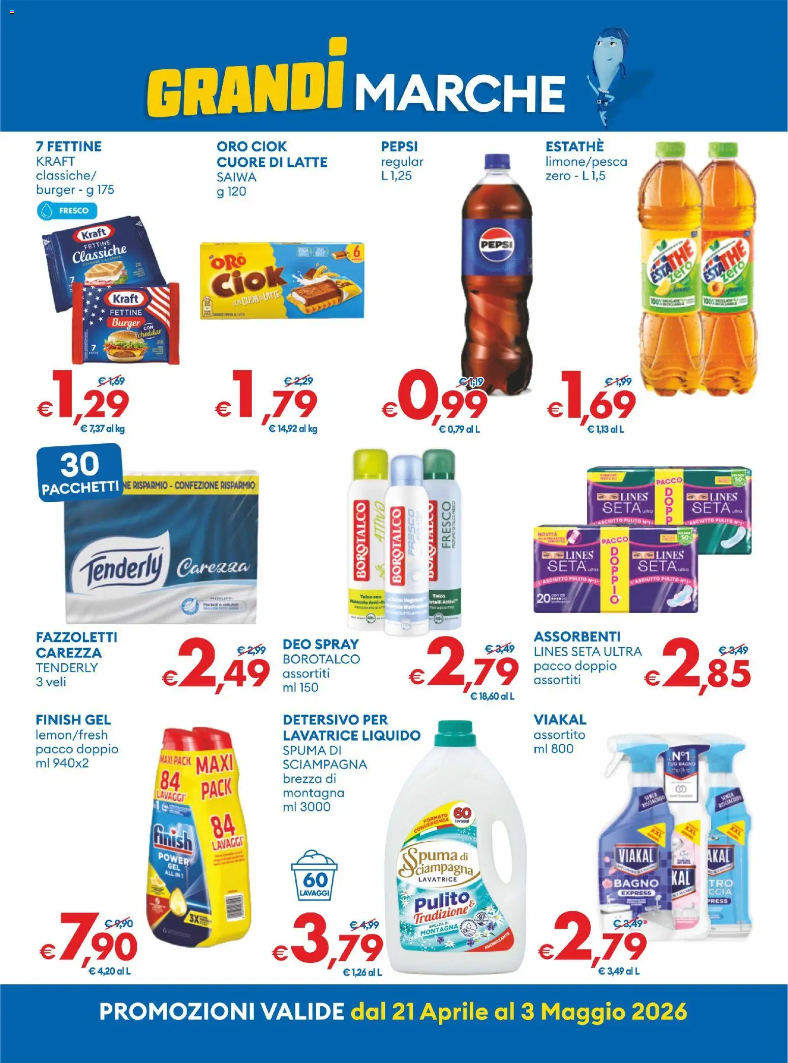 Volantino MD Discount del 21.04.2026 | Pagina: 22 | Prodotti: Fazzoletti, Latte, Pepsi, Bagno