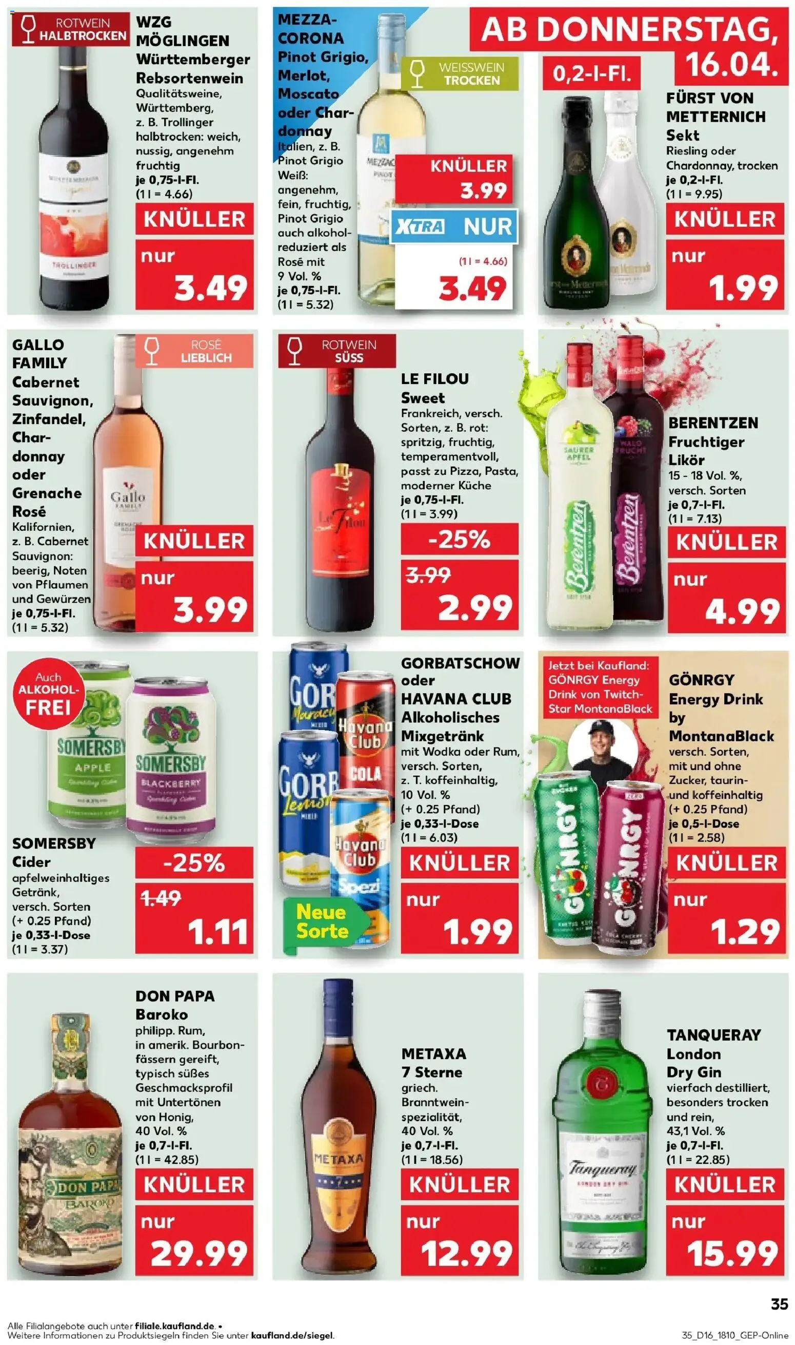 Kaufland Prospekt Pegnitz	 – gültig ab 16.04.2026 | Seite: 35 | Produkte: Sekt, Rum, Bourbon, Wodka