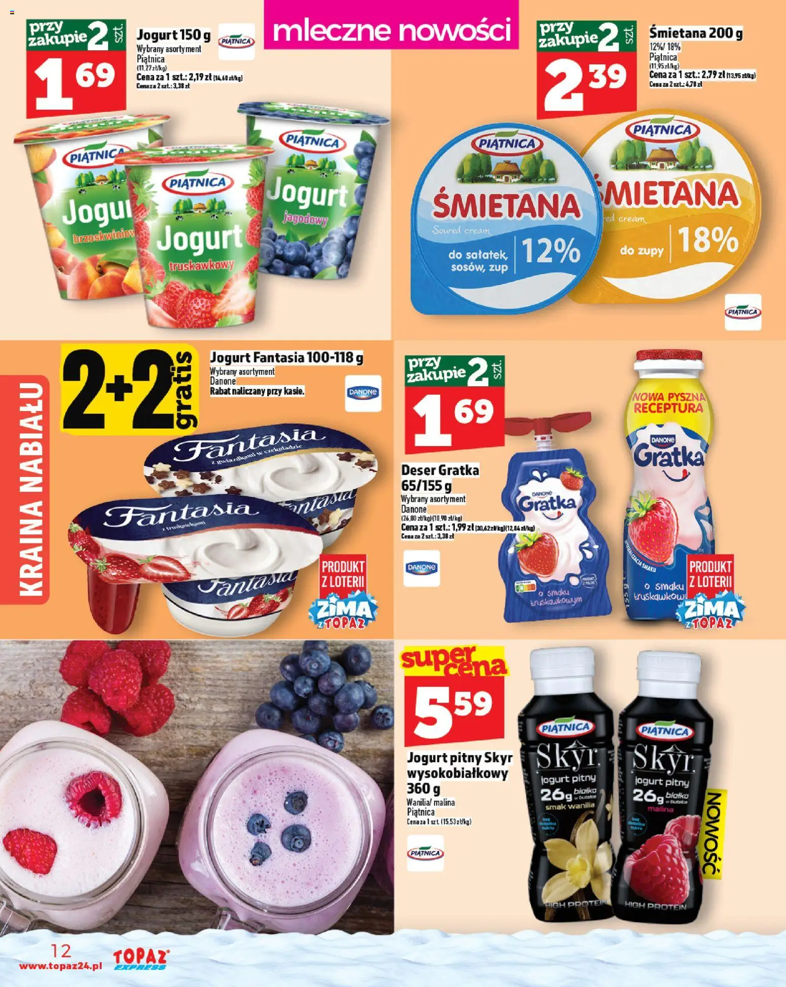 Topaz Gazetka - Express od 27.11.2025 | Strona: 12 | Produkty: Malina, Jogurt pitny, Jogurt, Skyr