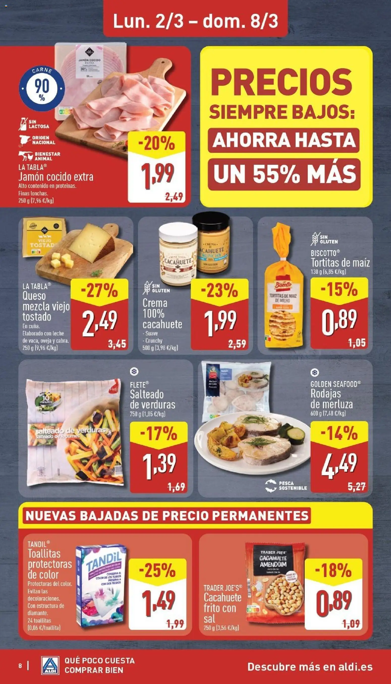 Aldi folleto Canarias │ válido desde el 02.03.2026 | Página: 8 | Productos: Queso, Jamón, Jamón cocido, Crema
