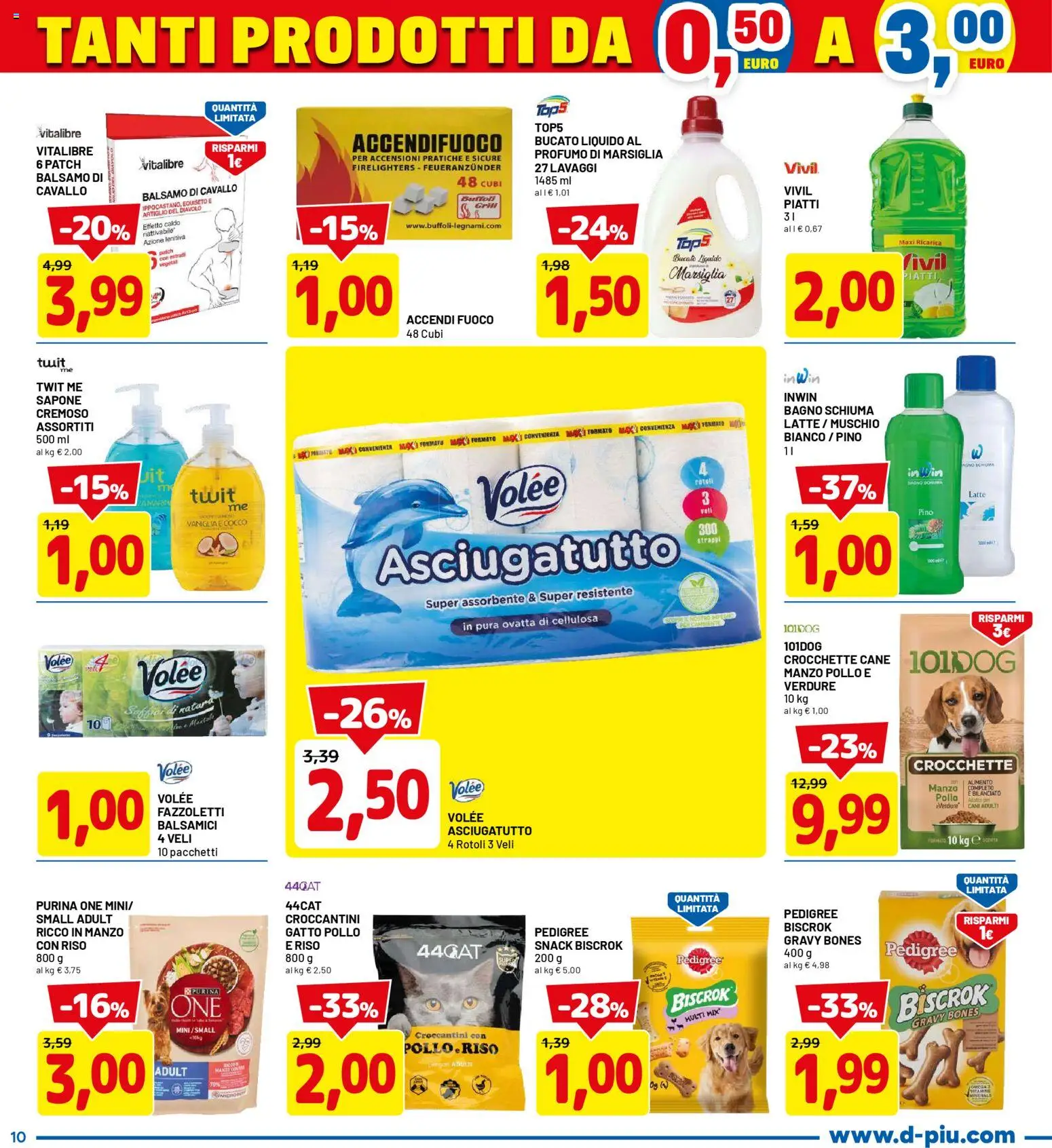 Volantino D Più del 12.01.2026 | Pagina: 10 | Prodotti: Sapone, Verdure, Crocchette cane, Asciugatutto
