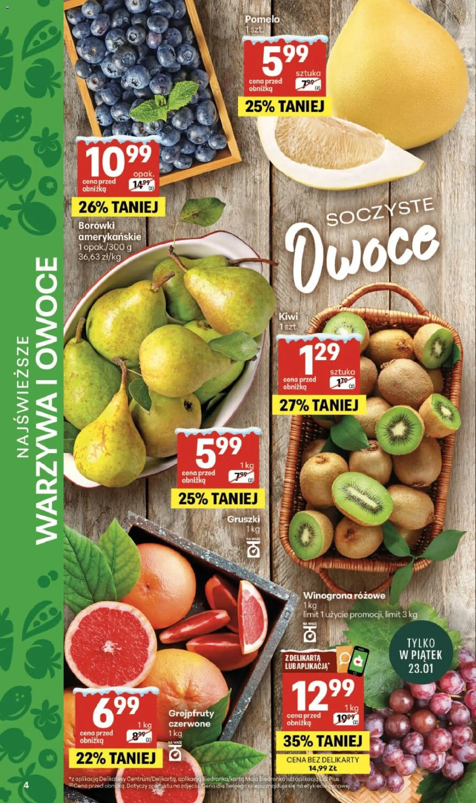 Delikatesy Centrum Gazetka - Sklepy Własne od 22.01.2026 | Strona: 4 | Produkty: Winogrona, Pomelo, Kiwi, Warzywa