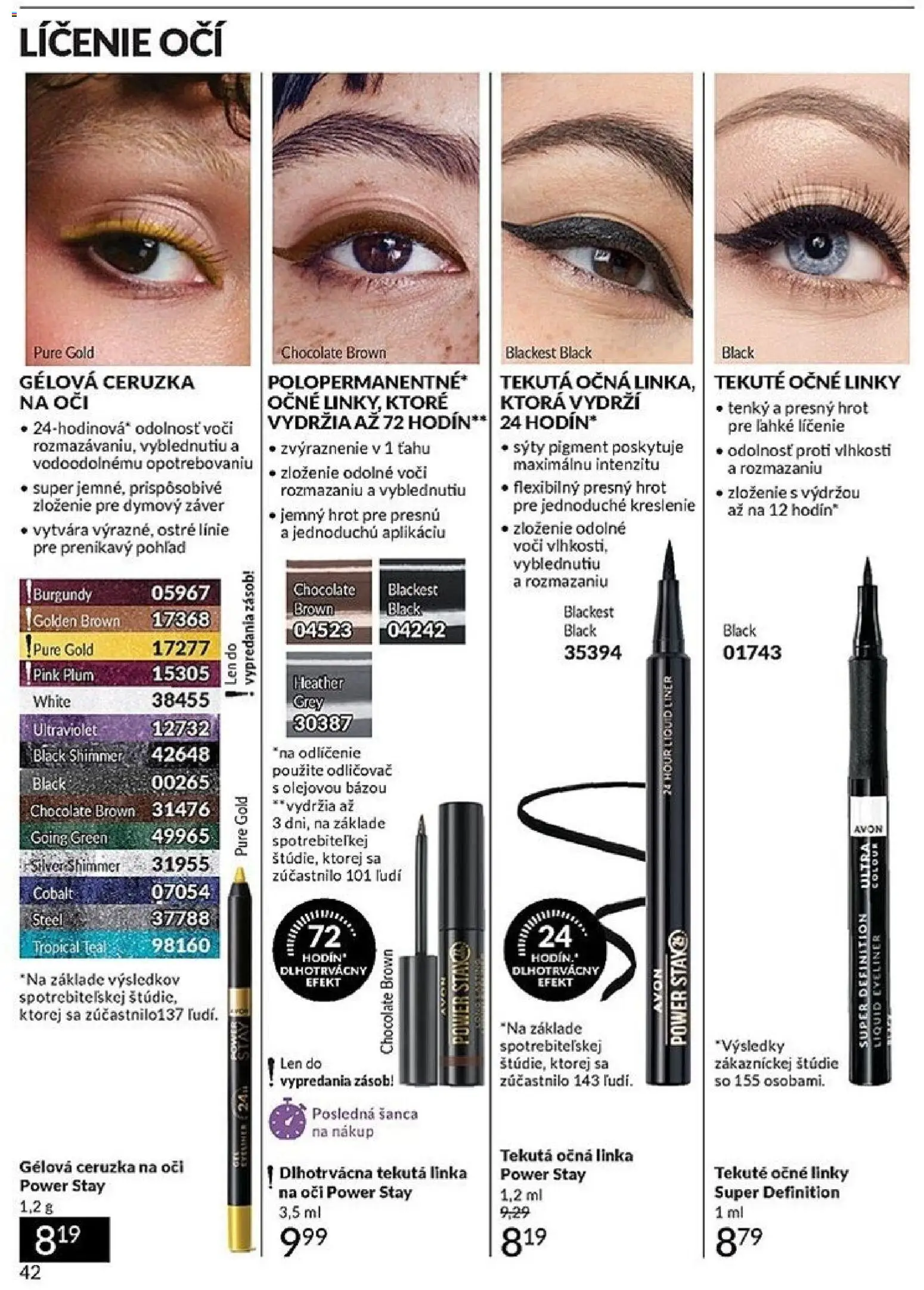 Nové Avon akcie – leták je platný od 01.01.2026 | Strana: 42 | Produkty: Očná linka, Ceruzka na oči, Ceruzka, Odličovač