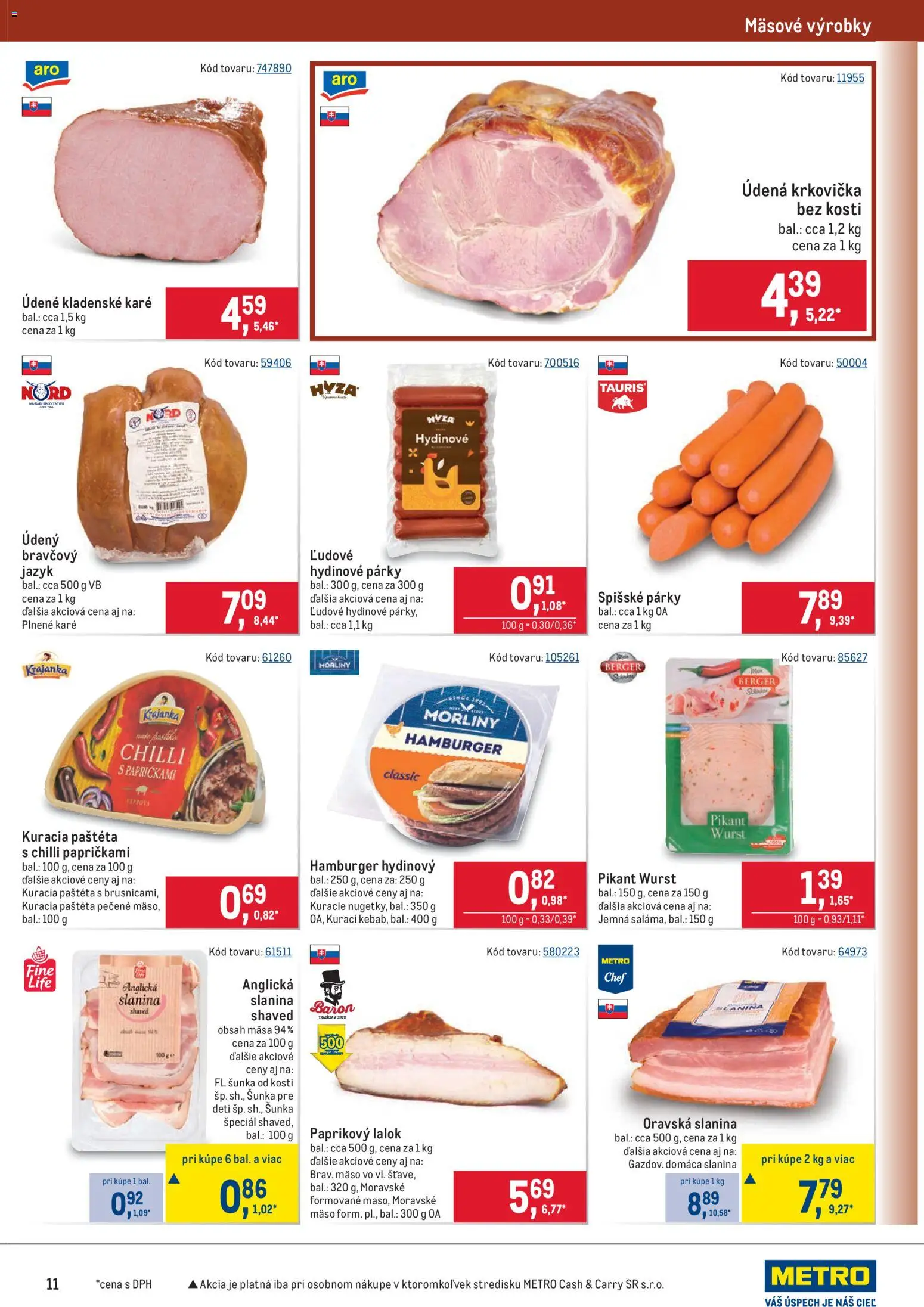 Nové Metro akcie – leták je platný od 25.03.2026 | Strana: 11 | Produkty: Slanina, Chilli, Krkovička, Párky