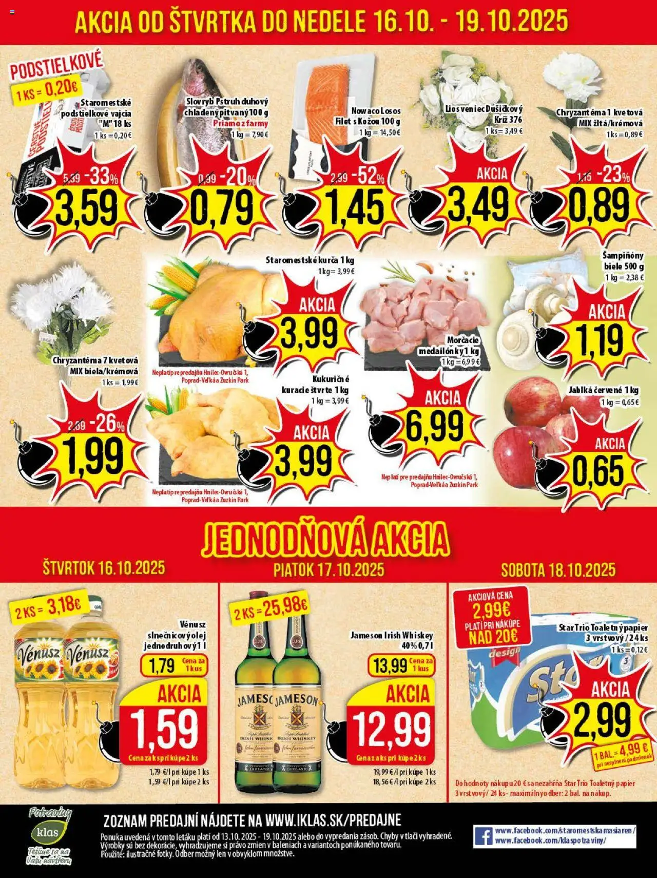 Nové Klas akcie – leták je platný od 13.10.2025 | Strana: 25 | Produkty: Vajcia, Jablká, Pstruh, Losos