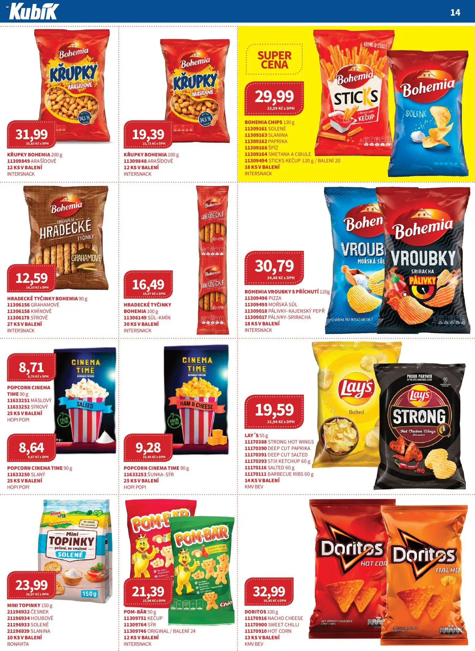 Kubík leták - Velkoobchod 03/2026 od 01.03.2026 | Strana: 14 | Produkty: Tyčinky, Doritos, Hradecké tyčinky, Cibule
