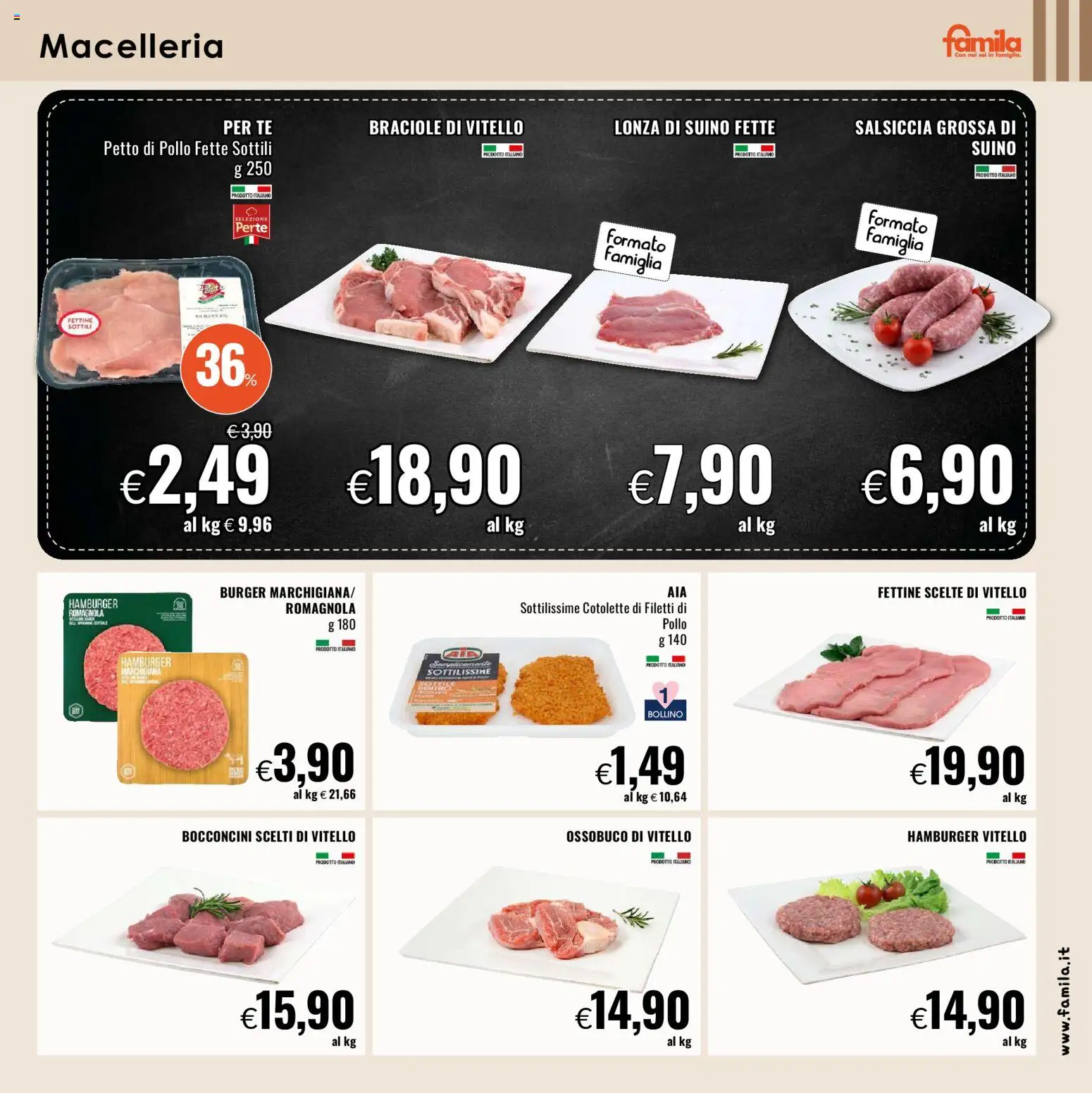 Volantino Famila del 16.03.2026 | Pagina: 3 | Prodotti: Petto di Pollo, Tè, Hamburger, Ossobuco