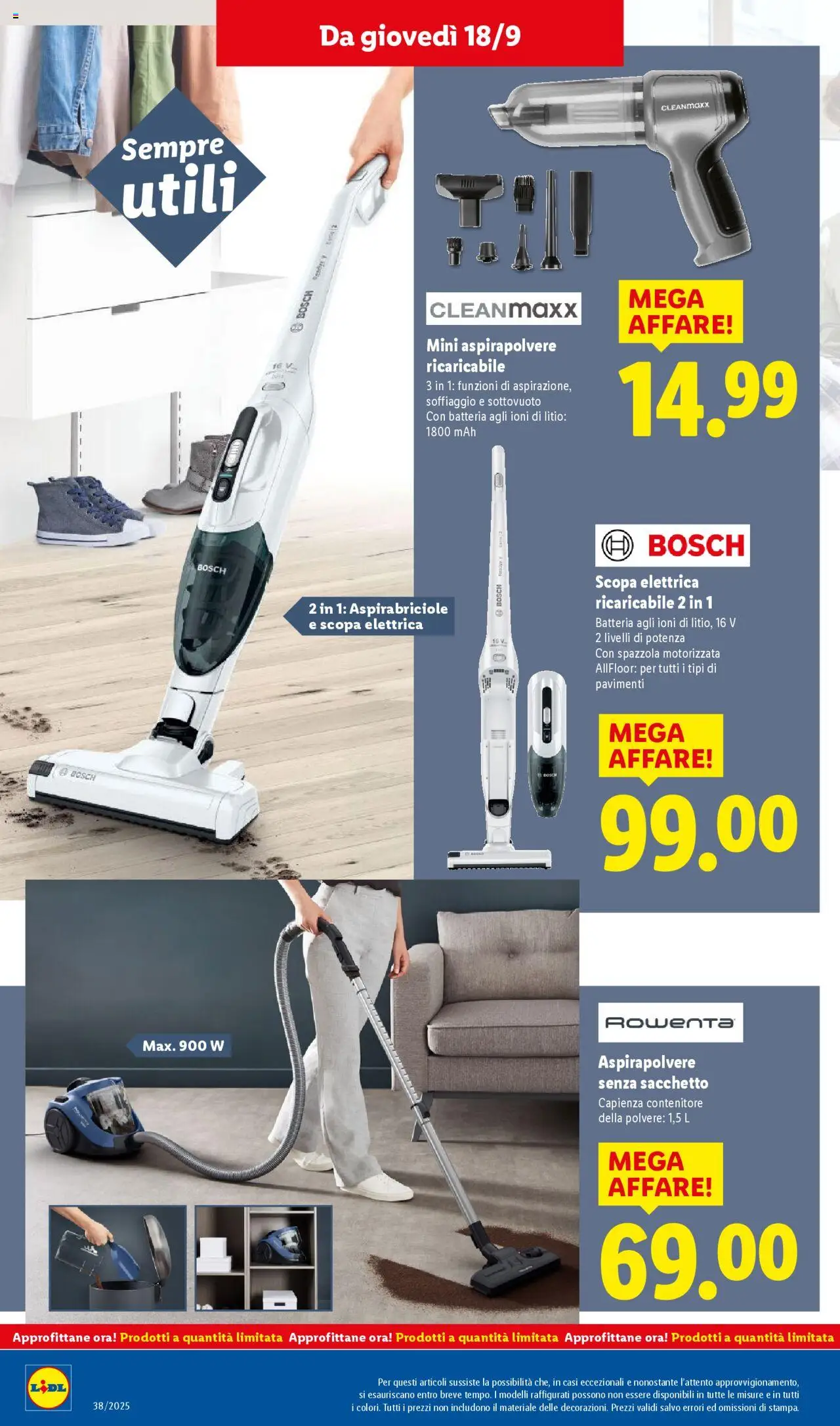 Volantino Lidl del 15.09.2025 | Pagina: 48 | Prodotti: Spazzola, Scopa, Aspirapolvere, Batteria