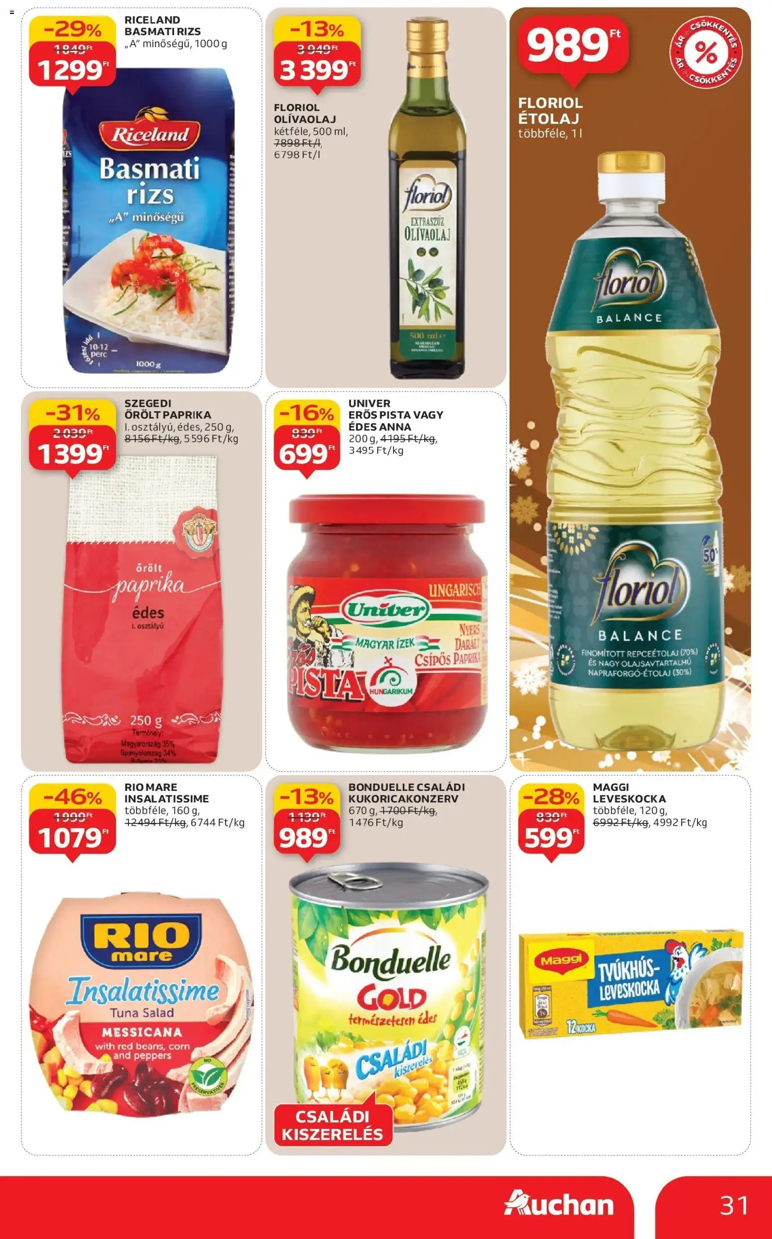 Auchan akciós ujság - amely érvényes a következő dátumtól: 18.12.2025 | Oldal: 31 | Termékek: Étolaj, Leveskocka, Rizs, Olívaolaj