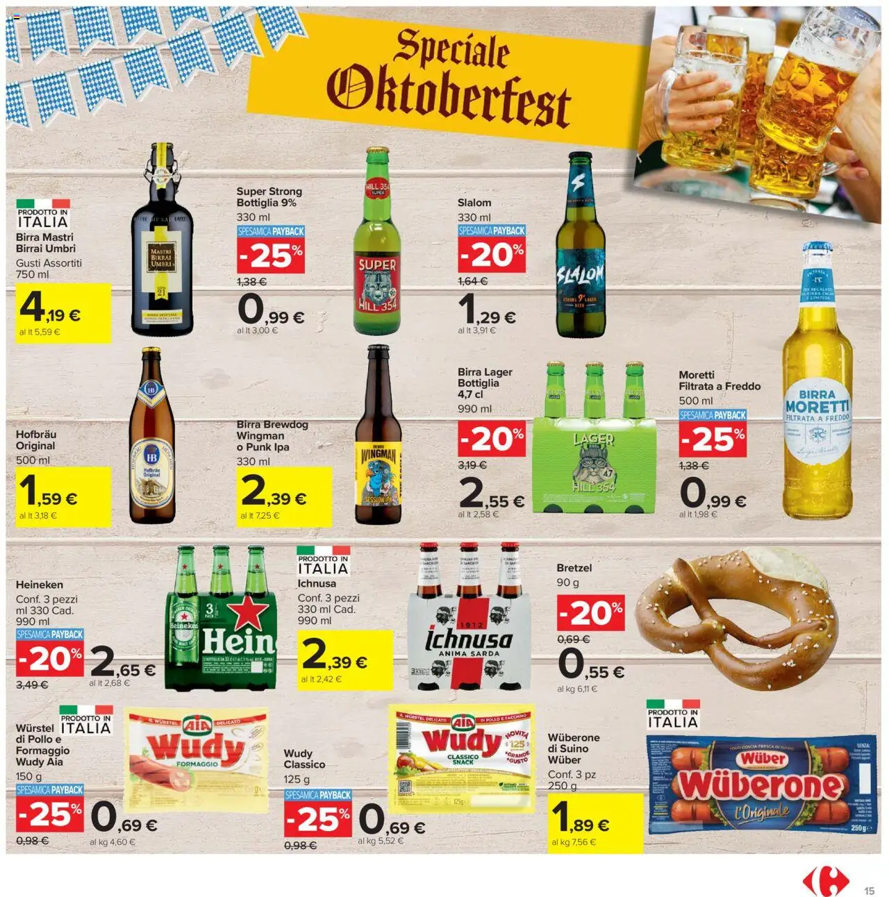 Volantino Carrefour del 15.09.2025 | Pagina: 15 | Prodotti: Suino, Formaggio, Wurstel, Heineken