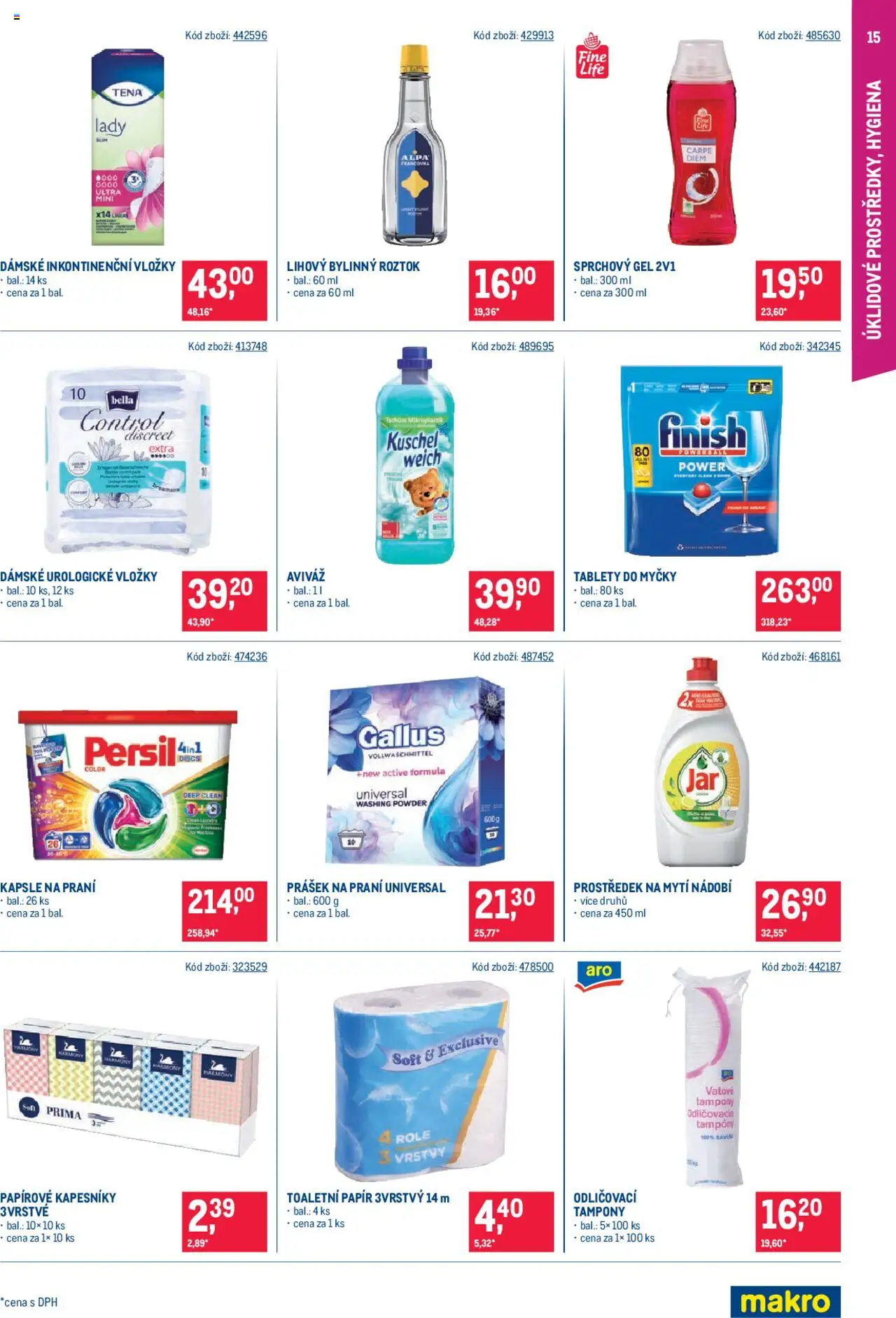 Makro leták - Maloobchod od 13.08.2025 | Strana: 15 | Produkty: Aviváž, Papírové kapesníky, Alpa, Tampony