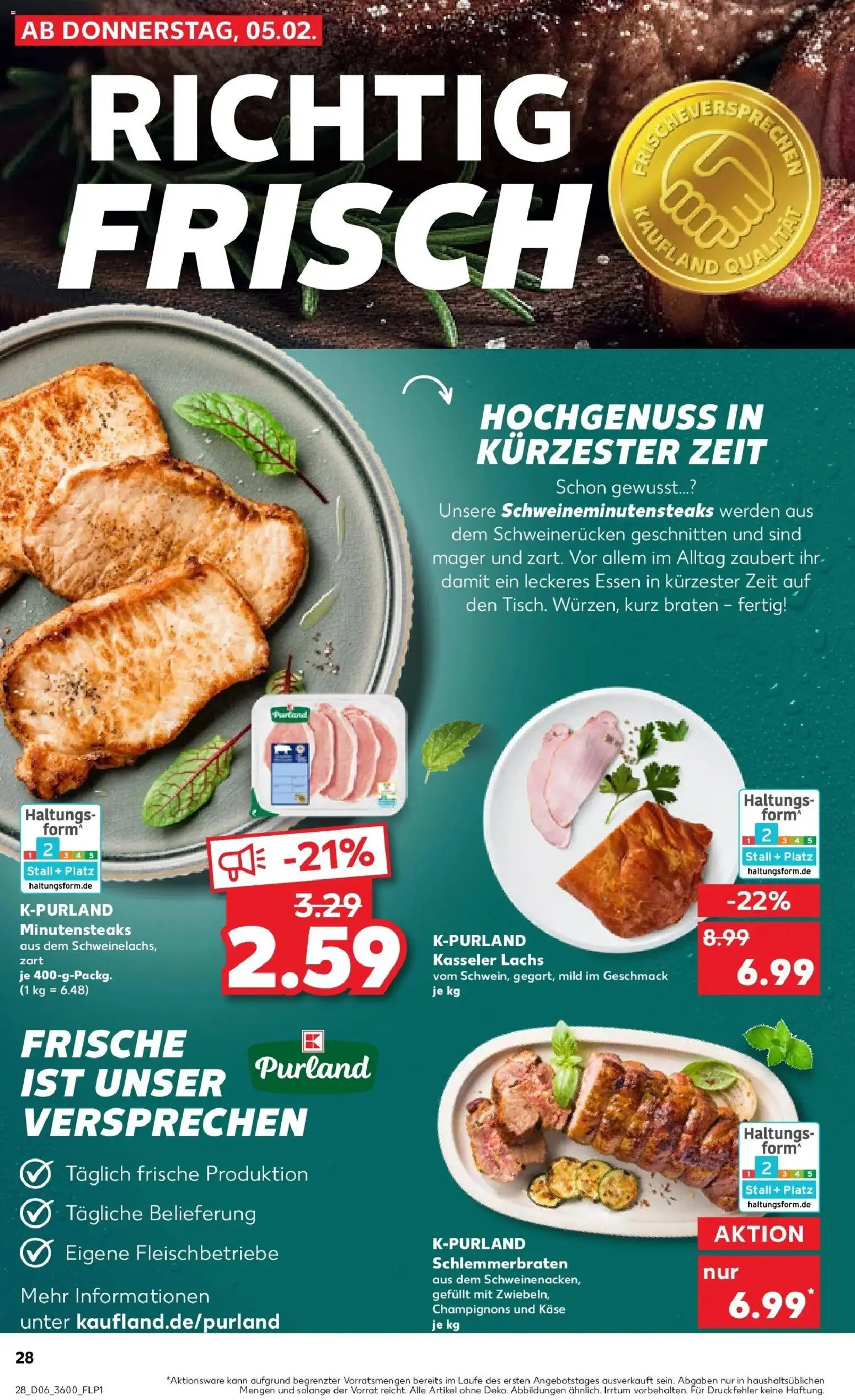 Kaufland prospekt Meiningen	 – gültig ab 05.02.2026 | Seite: 28 | Produkte: Käse, Lachs, Schweinerucken, Steak