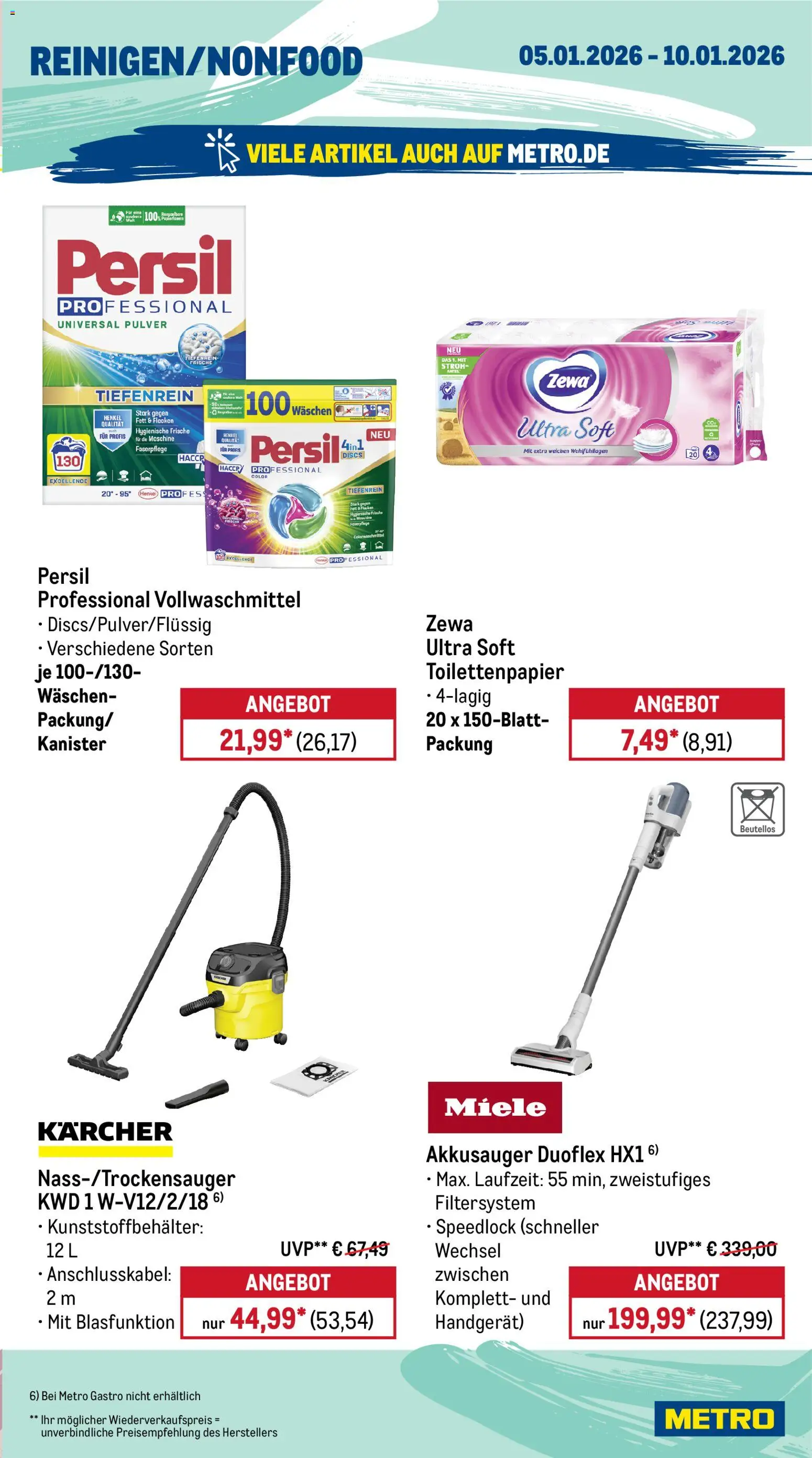 Metro Wochen-Angebote Gastro – gültig ab 05.01.2026 | Seite: 17 | Produkte: Miele, Zewa, Persil, Toilettenpapier