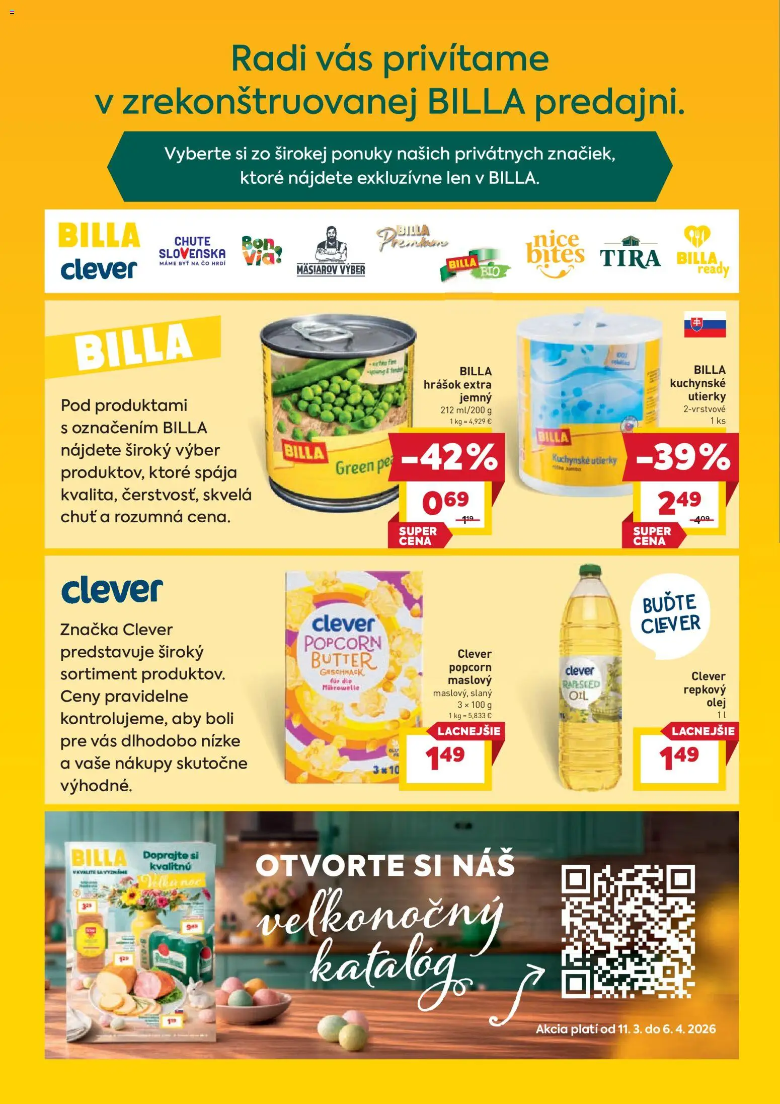 Nové Billa akcie – leták je platný od 18.03.2026 | Strana: 2 | Produkty: Olej, Hrášok