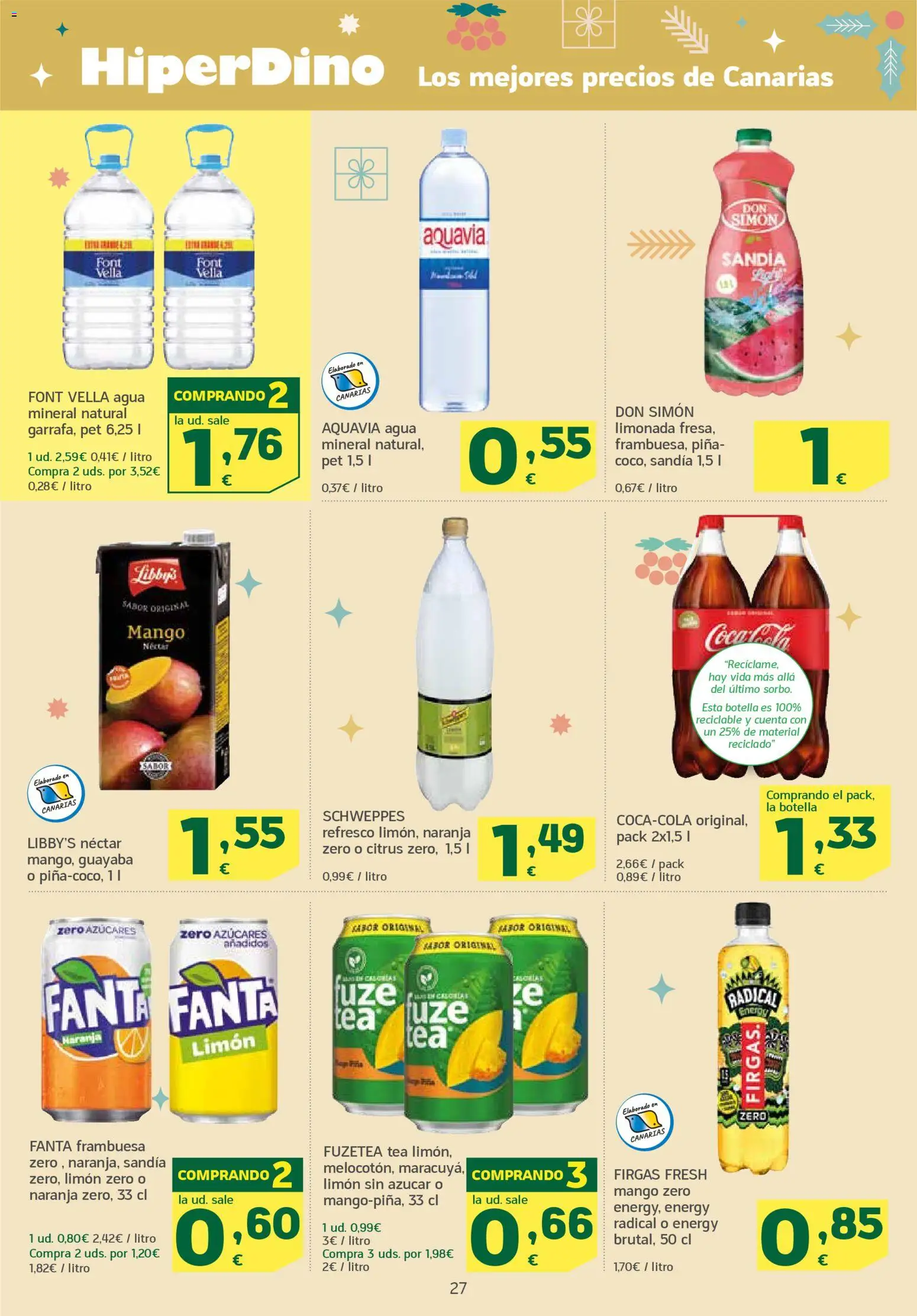 HiperDino folleto │ válido desde el 04.12.2025 | Página: 27 | Productos: Piña, Limonada, Sandía, Néctar