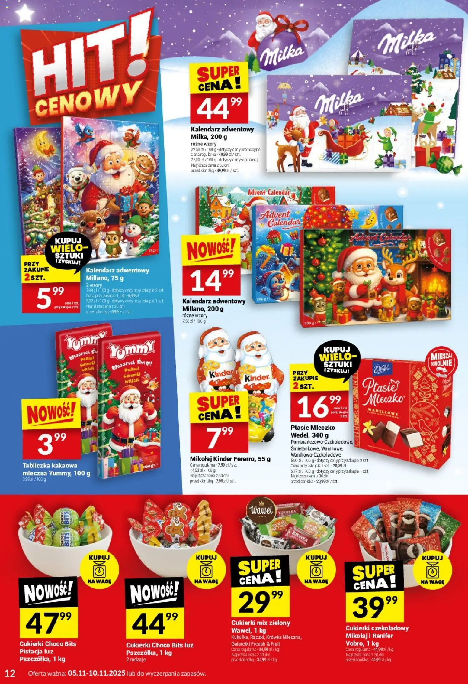 Twój Market Gazetka od 05.11.2025 | Strona: 12 | Produkty: Kalendarz, Krowka, Milka, Ptasie mleczko