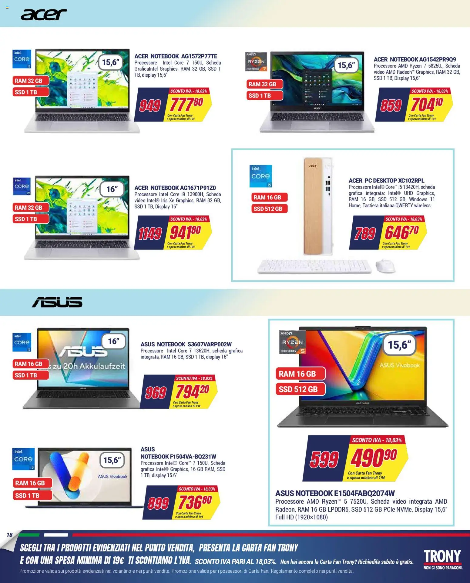 Volantino Trony del 02.04.2026 | Pagina: 18 | Prodotti: Notebook, Tastiera, Video, Fan