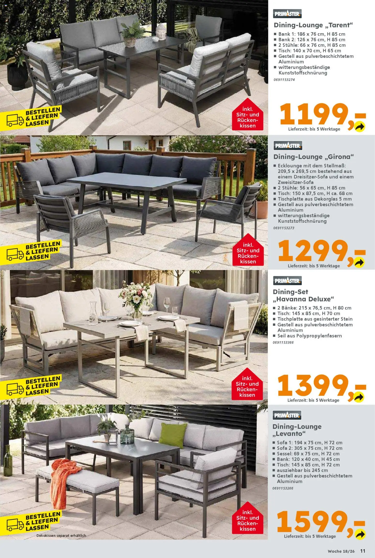 Globus Baumarkt Prospekt Berlin-Treptow	 – gültig ab 26.04.2026 | Seite: 11 | Produkte: Kissen, Sofa, Sessel, Tisch