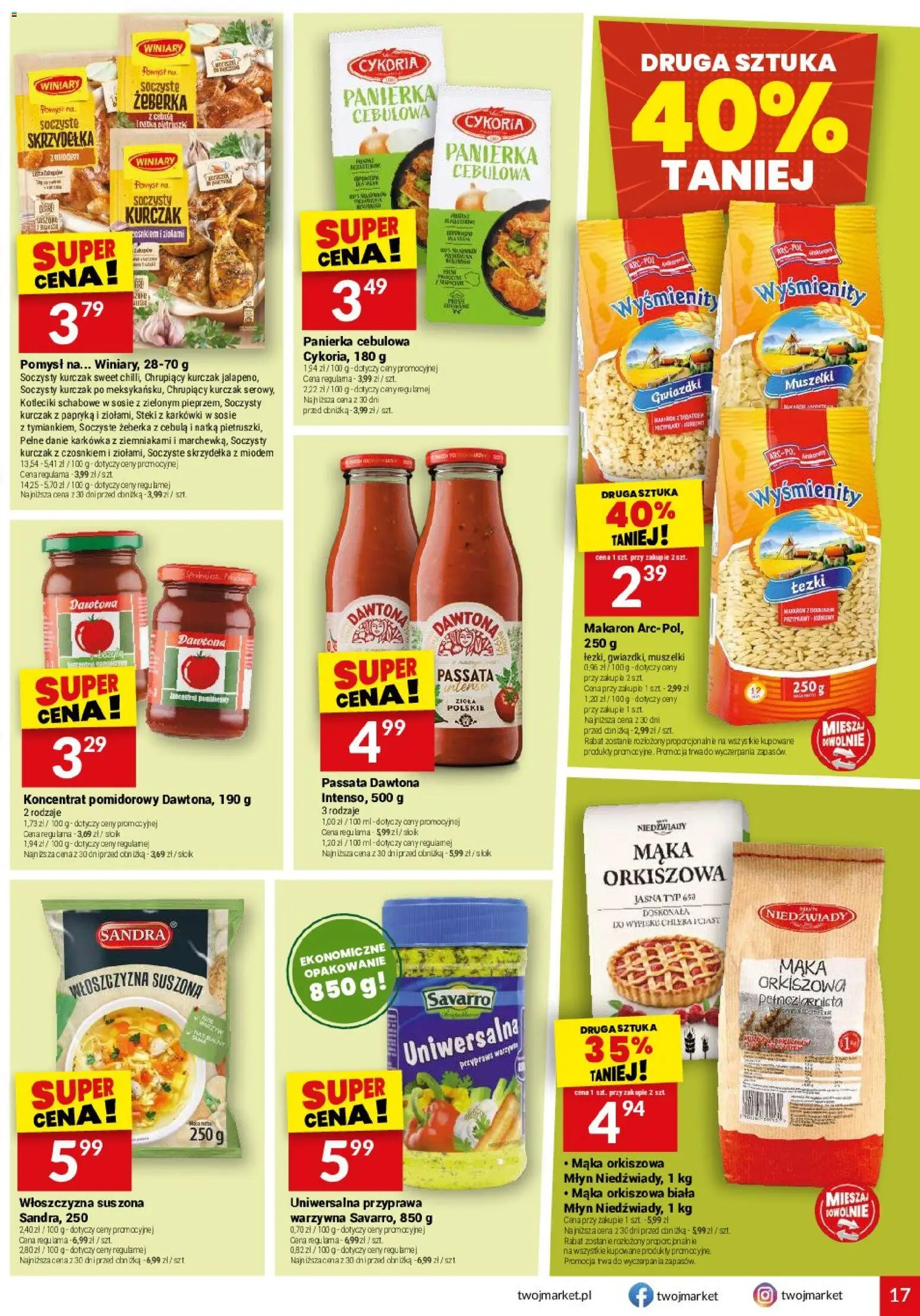 Twój Market gazetka od 22.04.2026 | Strona: 17 | Produkty: Koncentrat pomidorowy, Papryka, Sok, Mąka orkiszowa