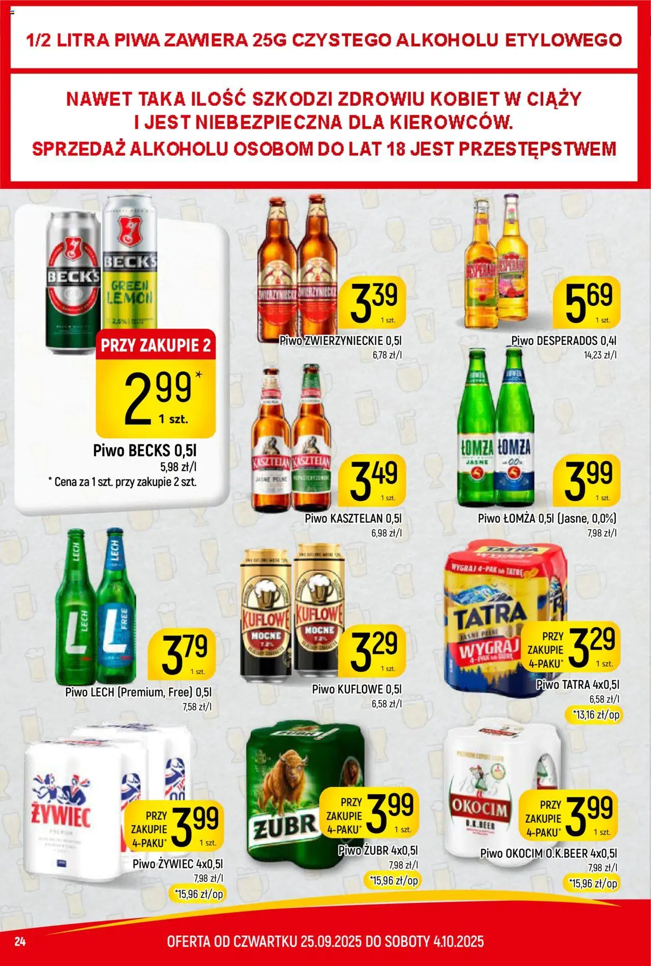 Piotruś Pan Gazetka od 25.09.2025 | Strona: 24 | Produkty: Piwo żubr, Piwo Desperados, Piwo