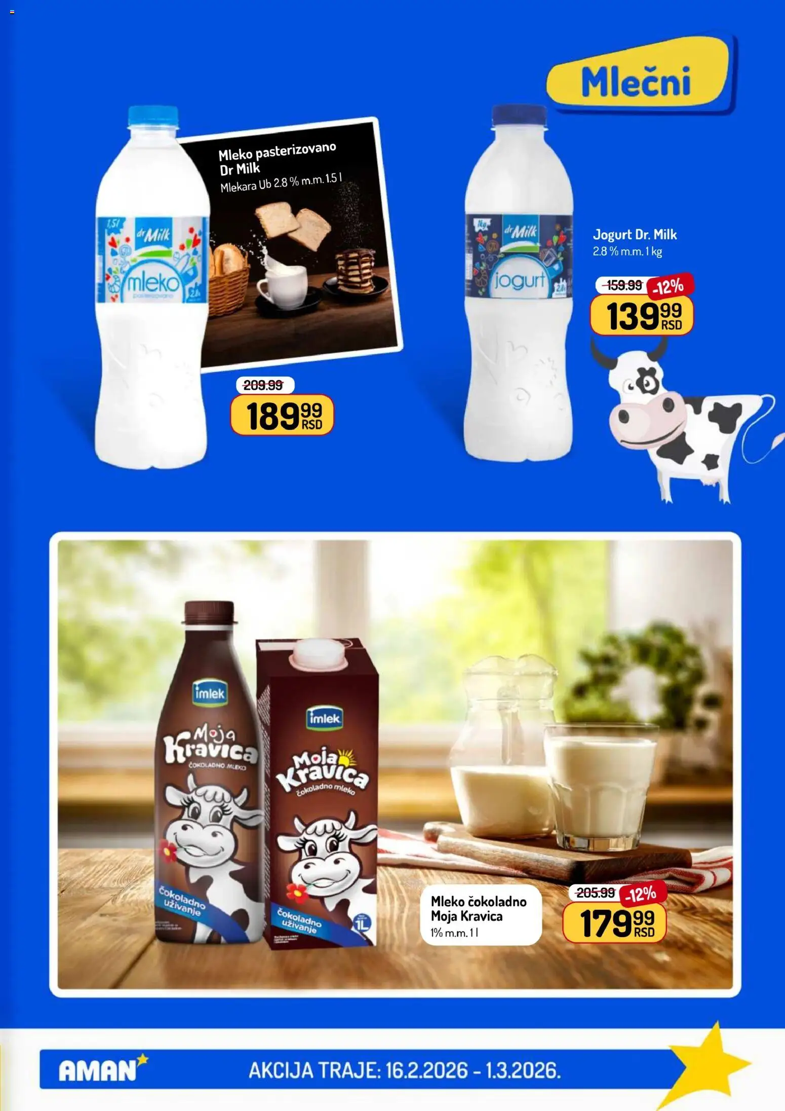Aman katalog - važi od 16.02.2026 | Strana: 11 | Proizvode: Čokoladno mleko, Moja kravica, Mleko, Jogurt
