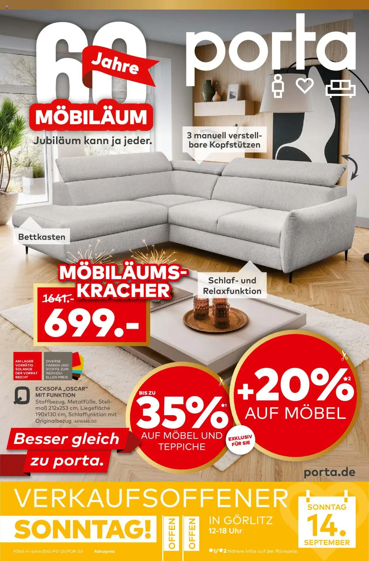 Porta! Möbiläum bei porta - Goerlitz – gültig ab 08.09.2025 | Seite: 1 | Produkte: Ecksofa, Uhr
