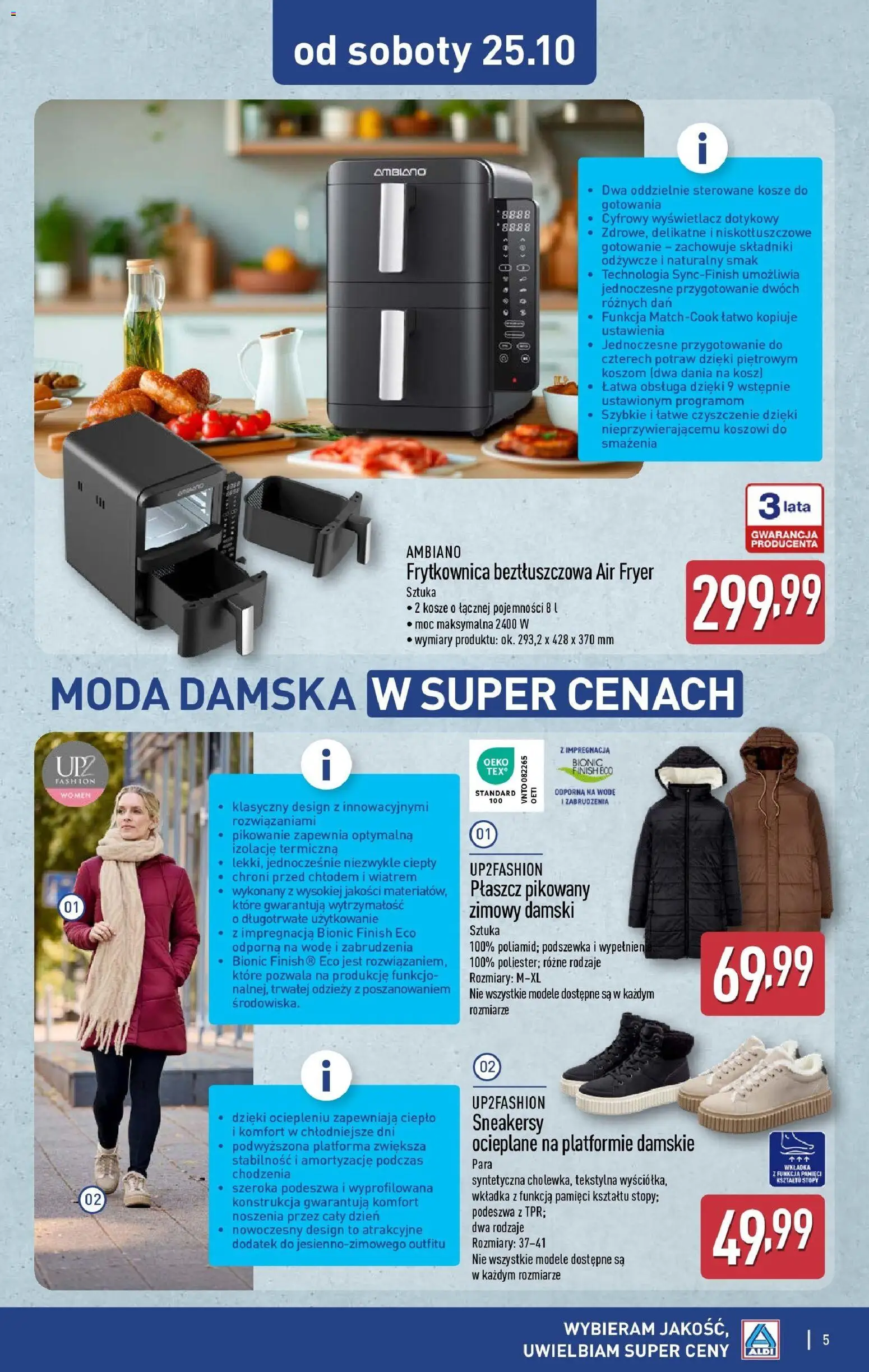 Aldi Gazetka - Od soboty od 25.10.2025 | Strona: 5 | Produkty: Płaszcz, Frytkownica, Frytkownica beztłuszczowa, Finish
