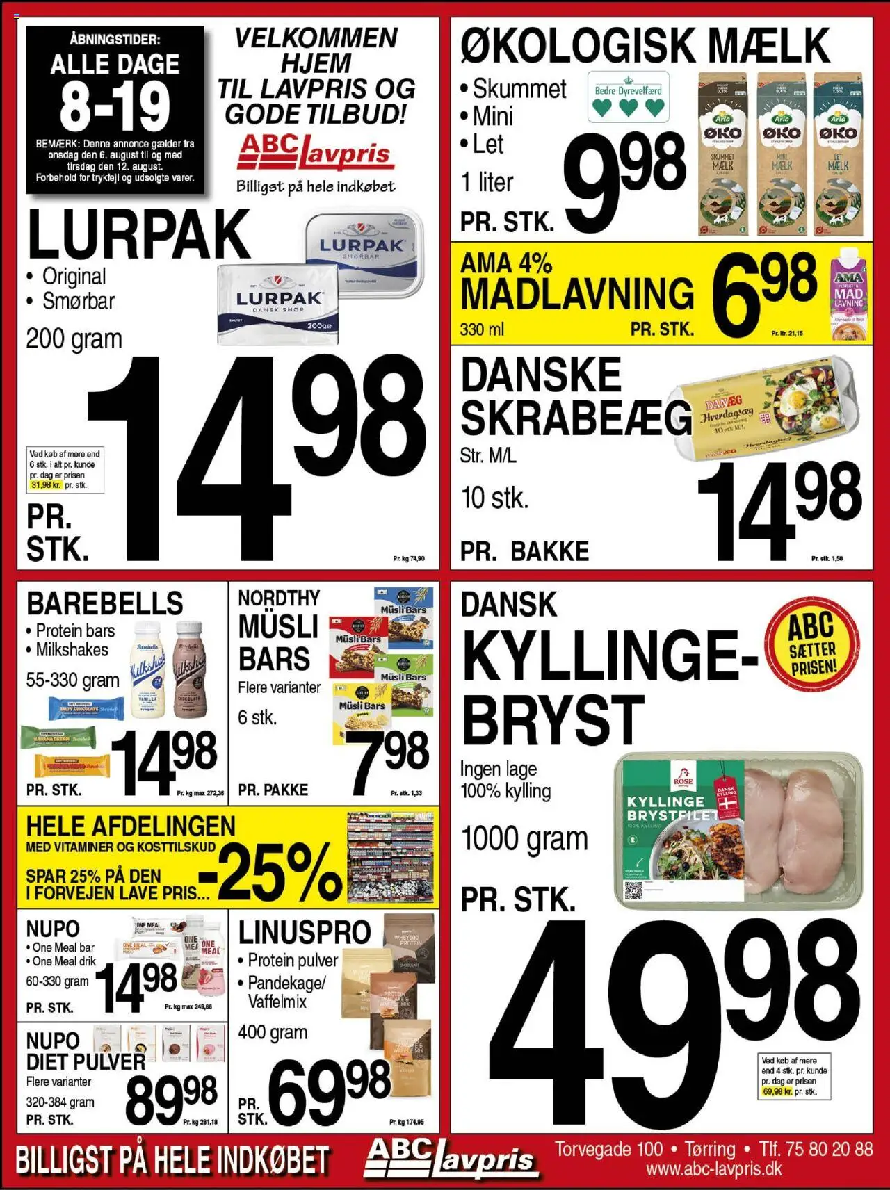 Abc Lavpris Tilbudsavis gyldig fra 06.08.2025 | Side: 1 | Produkter: Mælk, Smør, Müsli