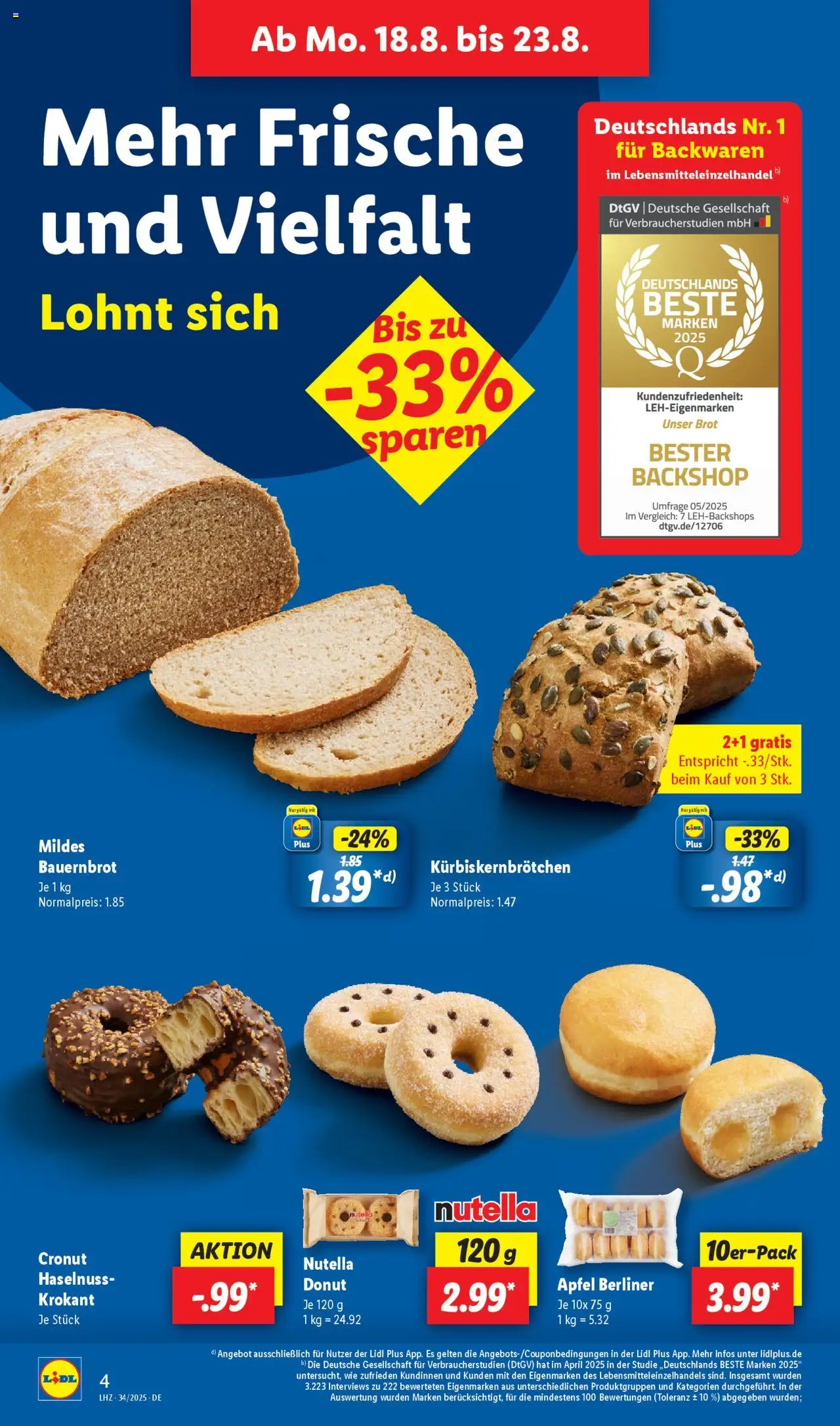 Lidl Prospekt Brakel 	 - gültig ab dem 18.08.2025 | Seite: 4 | Produkte: Berliner, Äpfel, Nutella, Brot