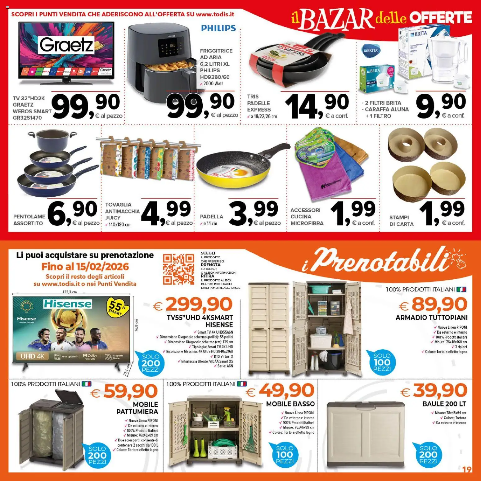 Volantino Todis del 22.01.2026 | Pagina: 19 | Prodotti: Caraffa, TV, Pattumiera, Tovaglia