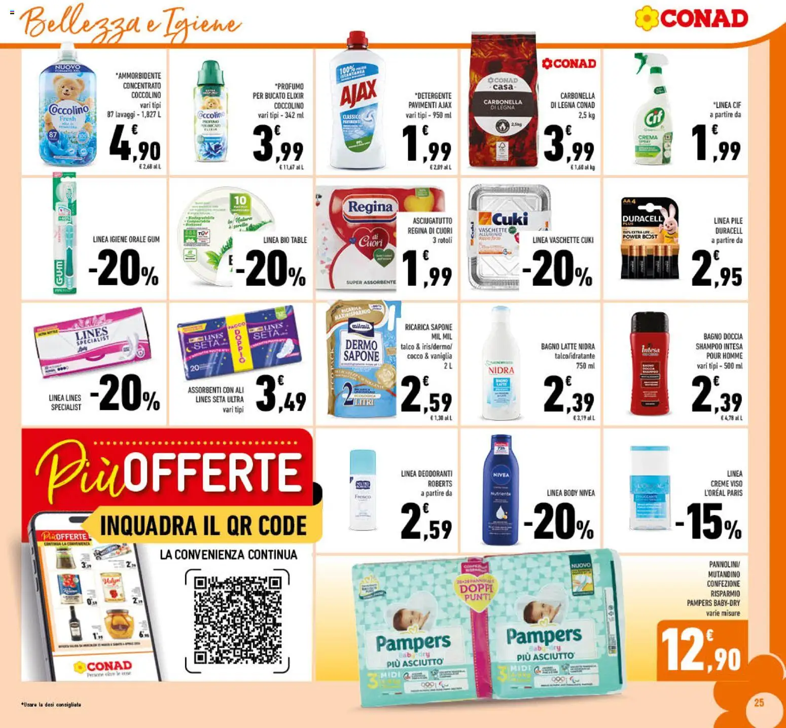 Volantino Conad del 25.03.2026 | Pagina: 25 | Prodotti: Pile, Latte, Bagno, Vaschette