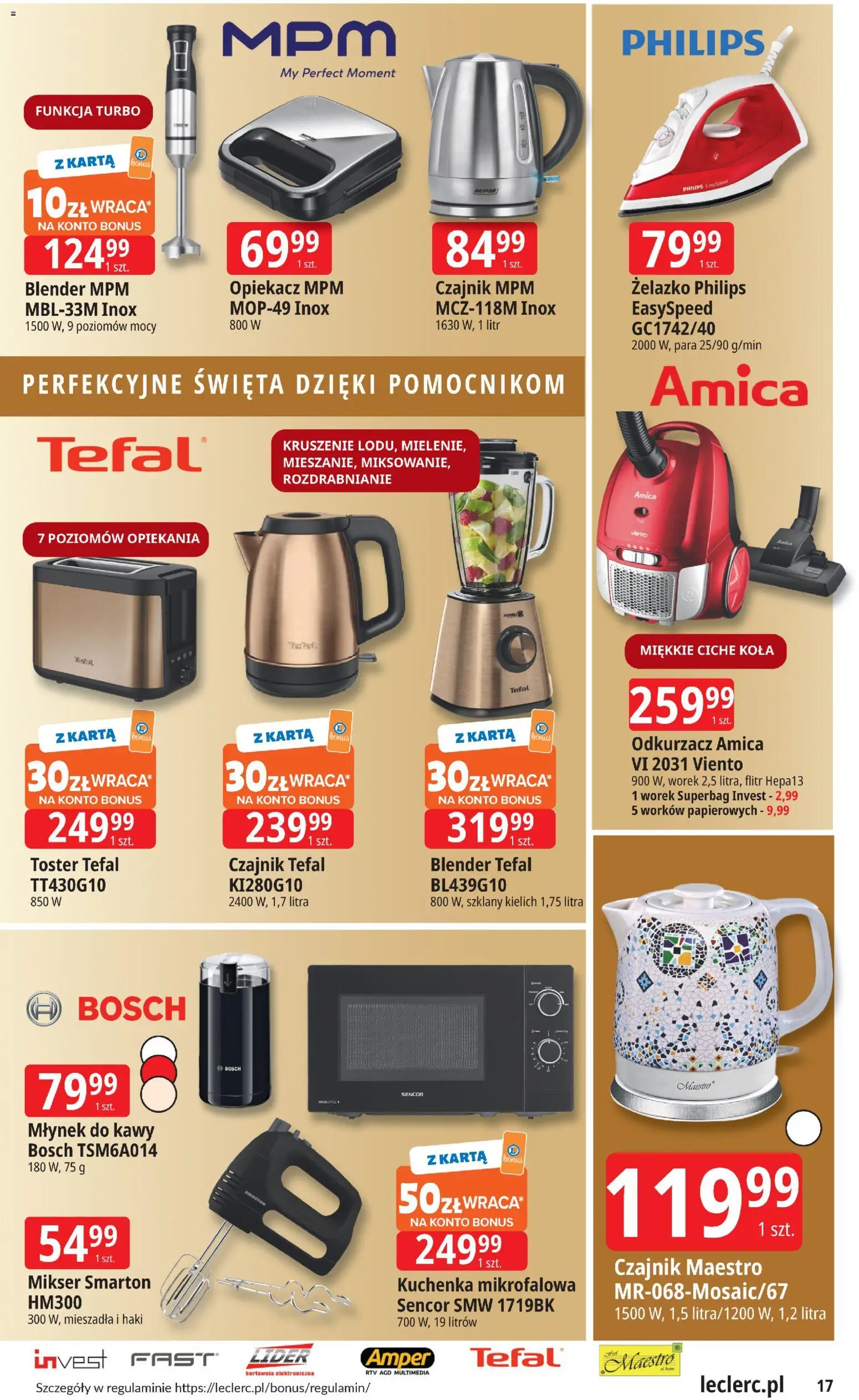 E.Leclerc Gazetka - Elbląg od 12.11.2025 | Strona: 17 | Produkty: Karta, Kuchenka mikrofalowa, Czajnik, Blender