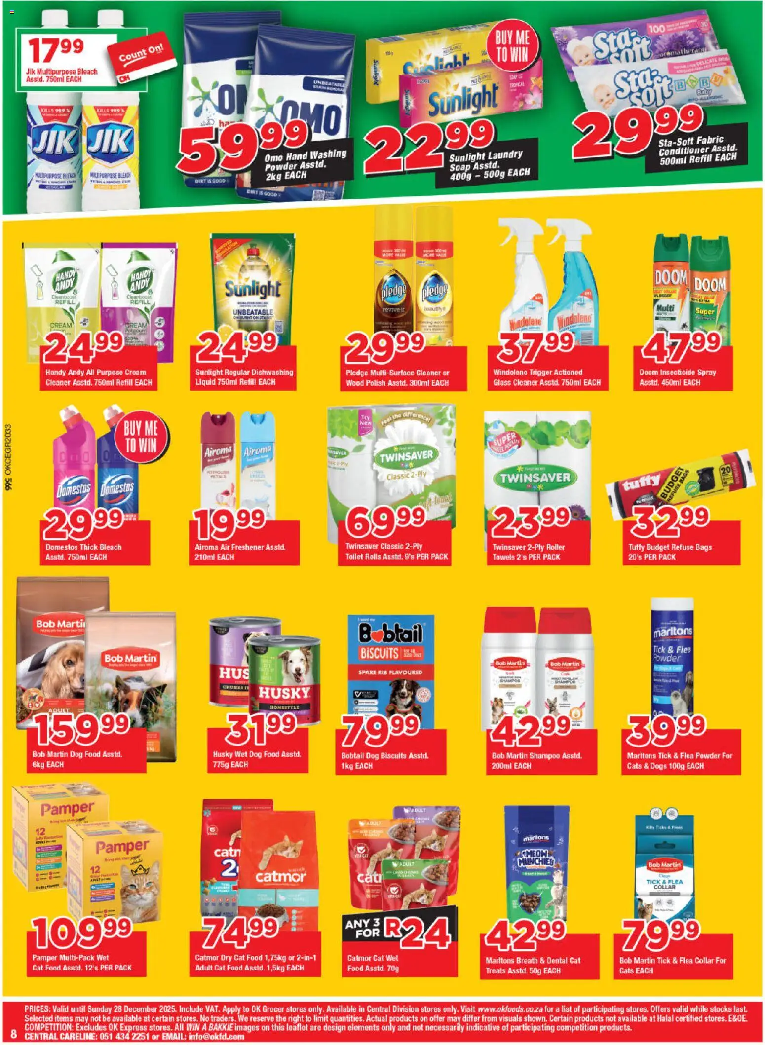 New OK Foods catalogue – valid from 10.12.2025 | Page: 8 | Products: Toilet, Conditioner, Refuse bags, Cat food