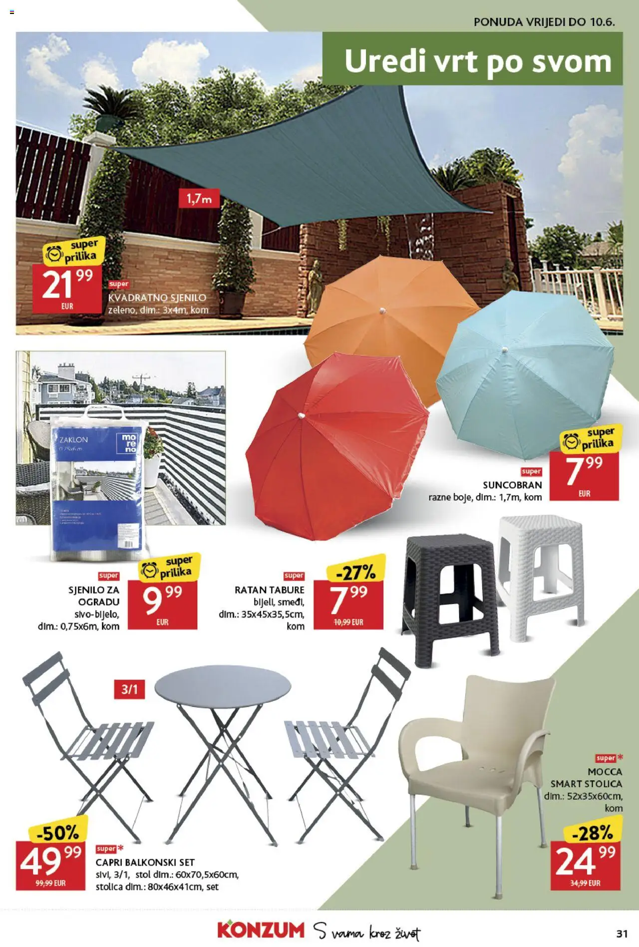 Konzum katalog | vrijedi od 28.05.2025 | Stranica: 31 | Proizvodi: Stol, Stolica, Suncobran, Tabure