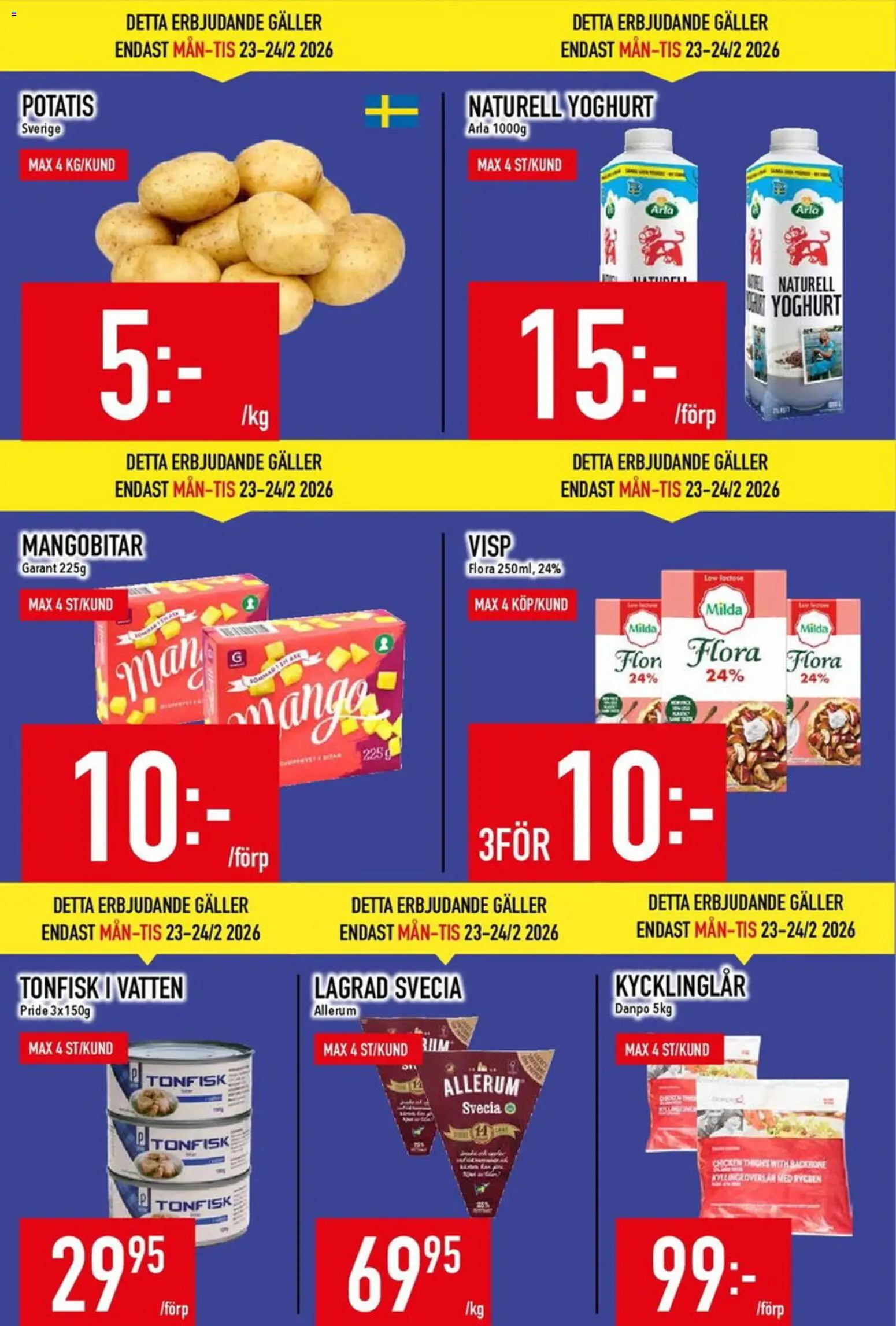 Matdax reklamblad aktuell från 23.02.2026 | Sida: 2 | Produkter: Visp, Yoghurt, Potatis, Tonfisk