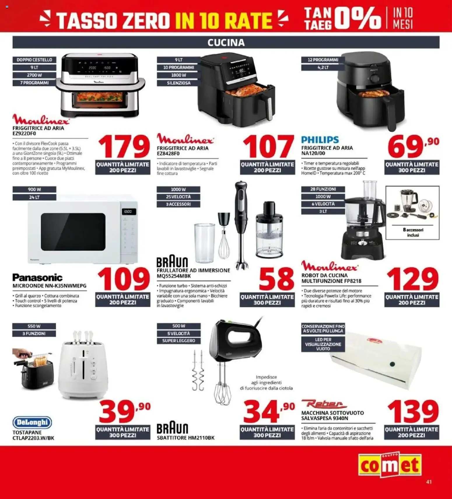 Volantino Comet del 09.04.2026 | Pagina: 41 | Prodotti: Frullatore, Macchina sottovuoto, Tostapane, Ciotola