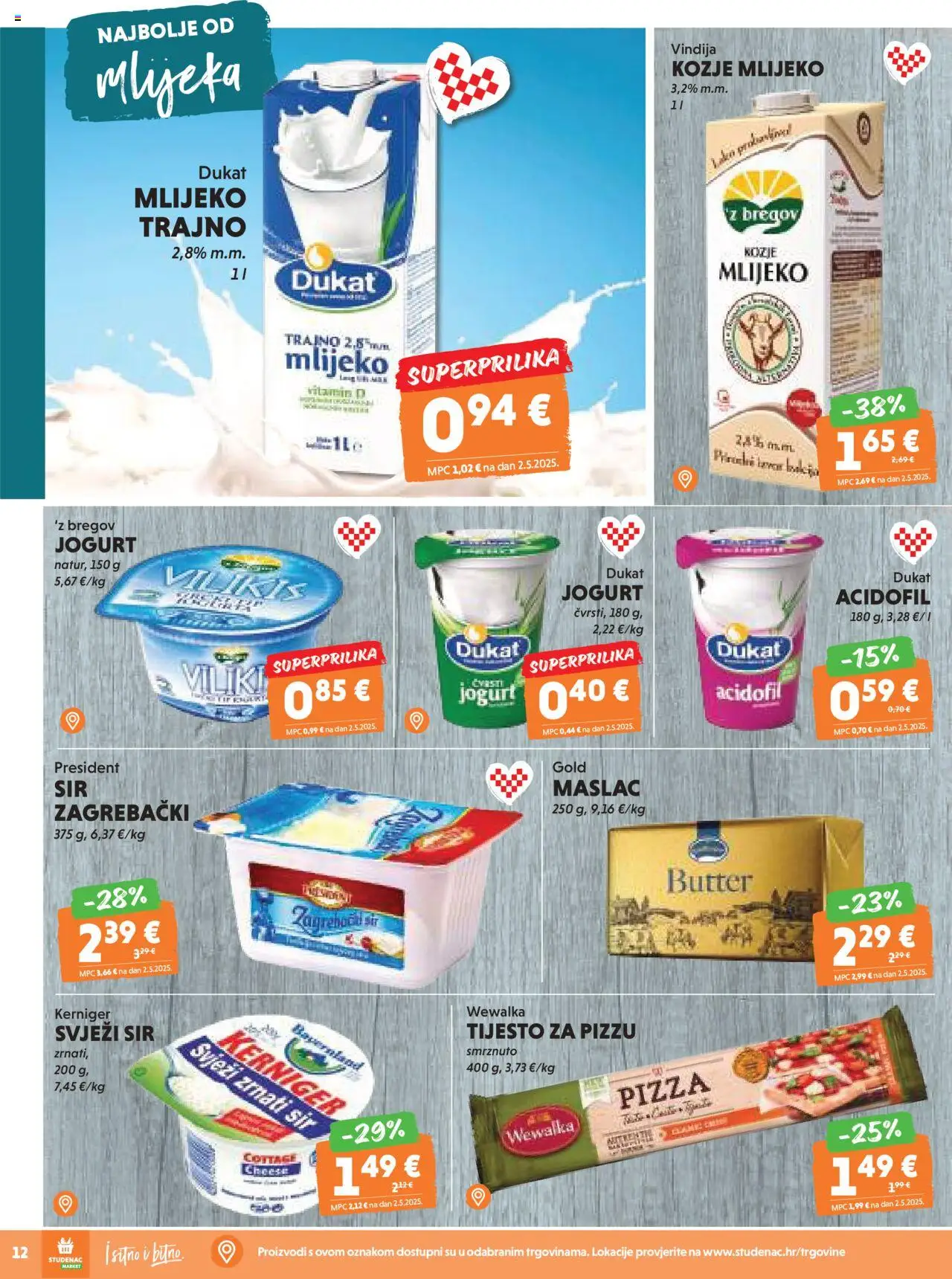 Studenac katalog | vrijedi od 08.10.2025 | Stranica: 12 | Proizvodi: Vindija, Sir, Svježi sir, Tijesto za pizzu