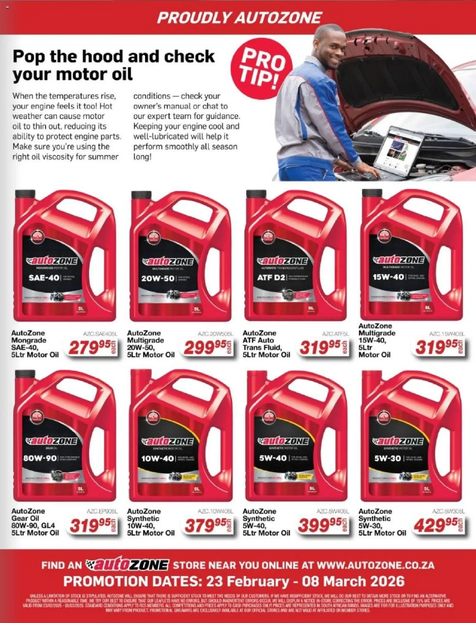 New AutoZone catalogue – valid from 23.02.2026 | Page: 29 | Products: Dates, Hood, Oil, Stock