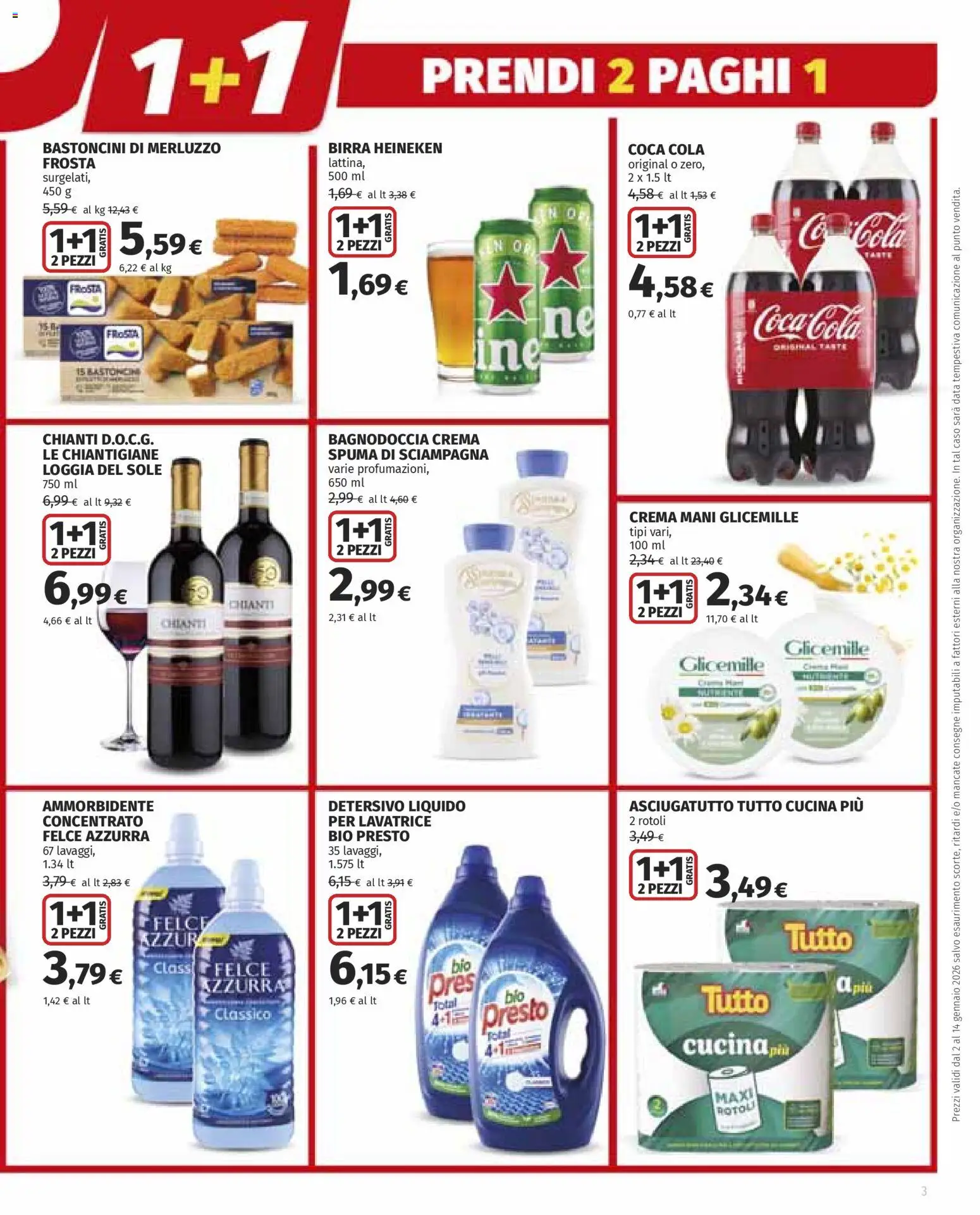 Volantino Ipercoop del 02.01.2026 | Pagina: 3 | Prodotti: Crema, Ammorbidente, Data, Coca Cola