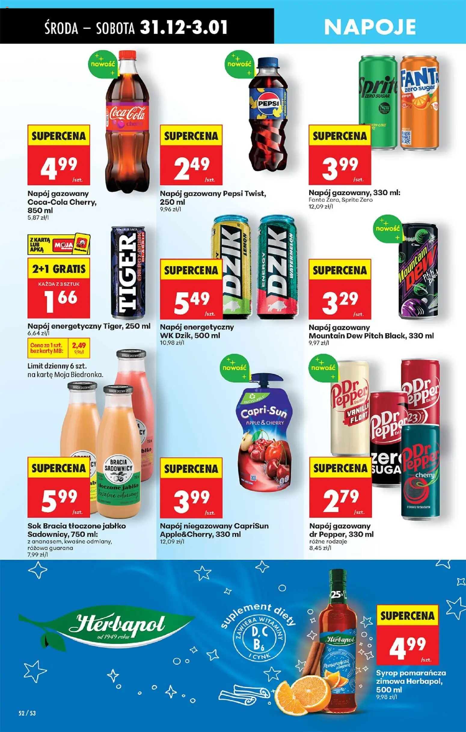 Biedronka gazetka - Oferta w tym tygodniu od 31.12.2025 | Strona: 64 | Produkty: Karta, Syrop, Napoje, Sok